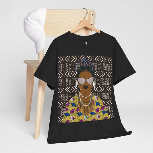 Manyi in Floral on Mudcloth Unisex Heavy Cotton Tee