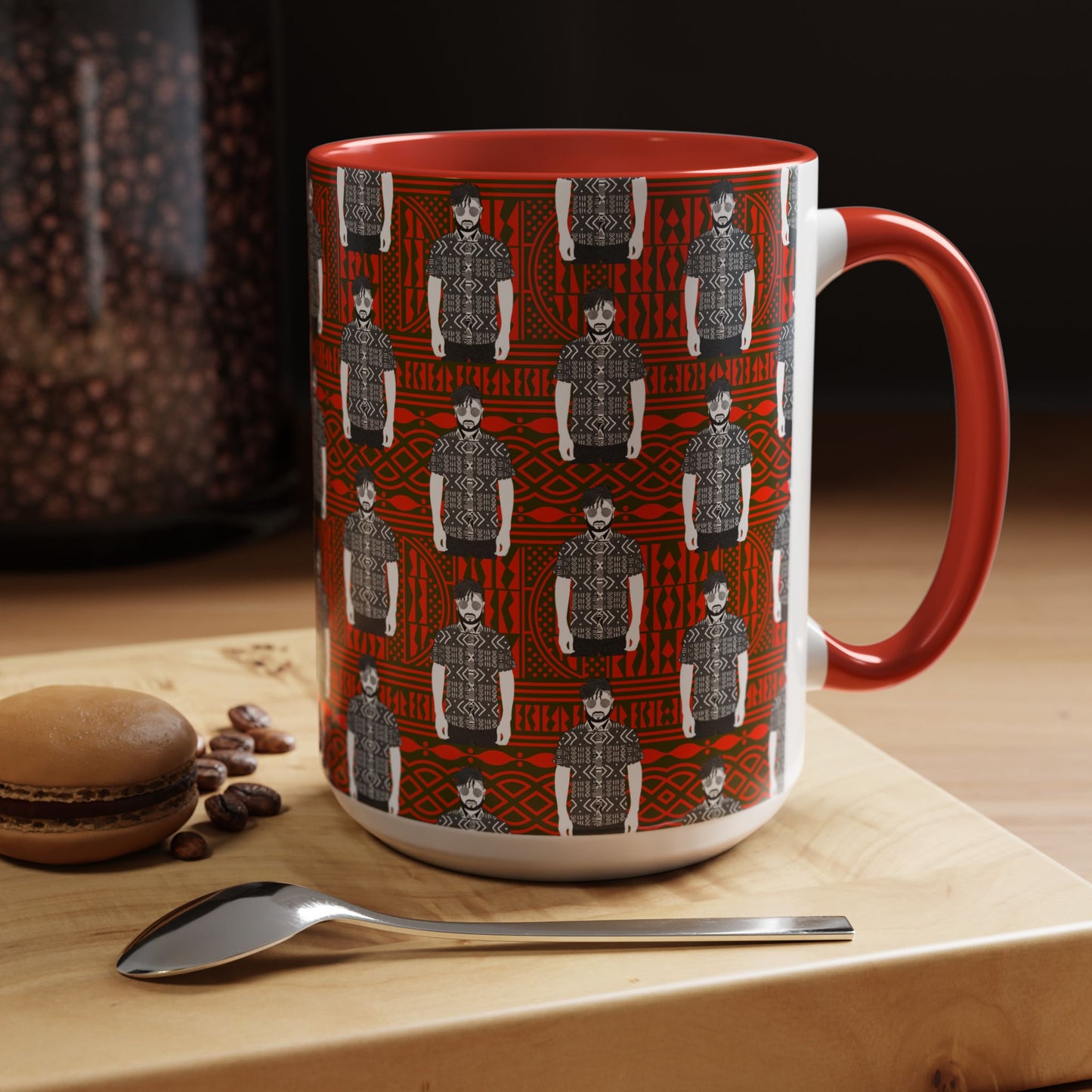 Pascale in BW Mudcloth Two-Tone Ceramic Coffee Mugs (4 Colors), 11oz, 15oz