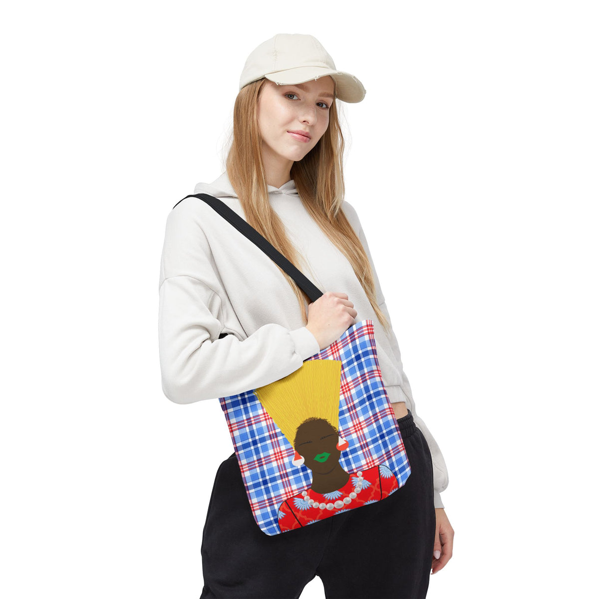 Nef in Red - Mukuta Plaid Canvas Tote Bag