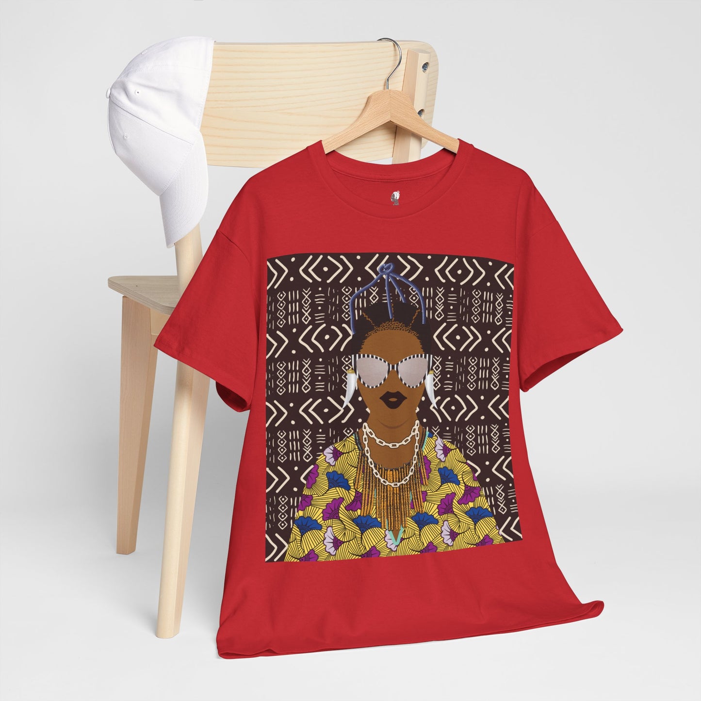 Manyi in Floral on Mudcloth Unisex Heavy Cotton Tee