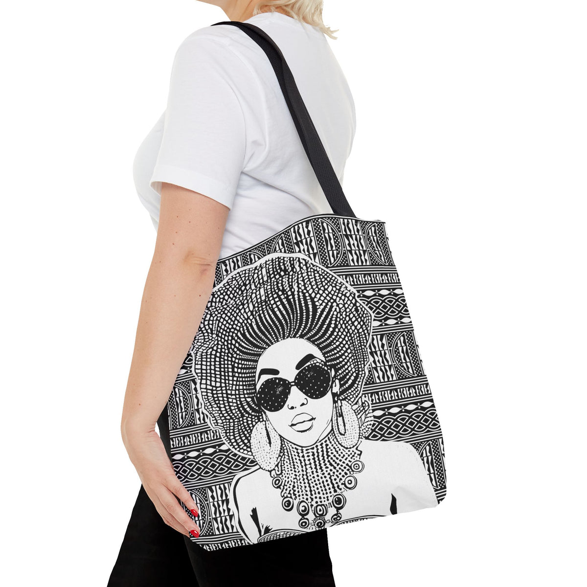 Madame Headtie(BW) on BW Ndop Tote AOP Tote Bag