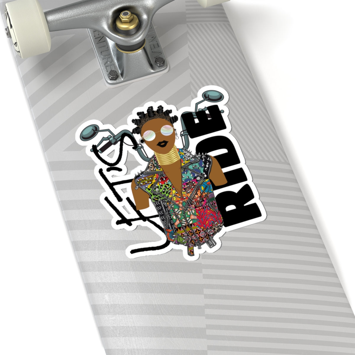 Finegirl Kiss-Cut Sticker, African Floral Ankara Fabric Print Biker Jacket, Stylish Decor, Great Gift Idea