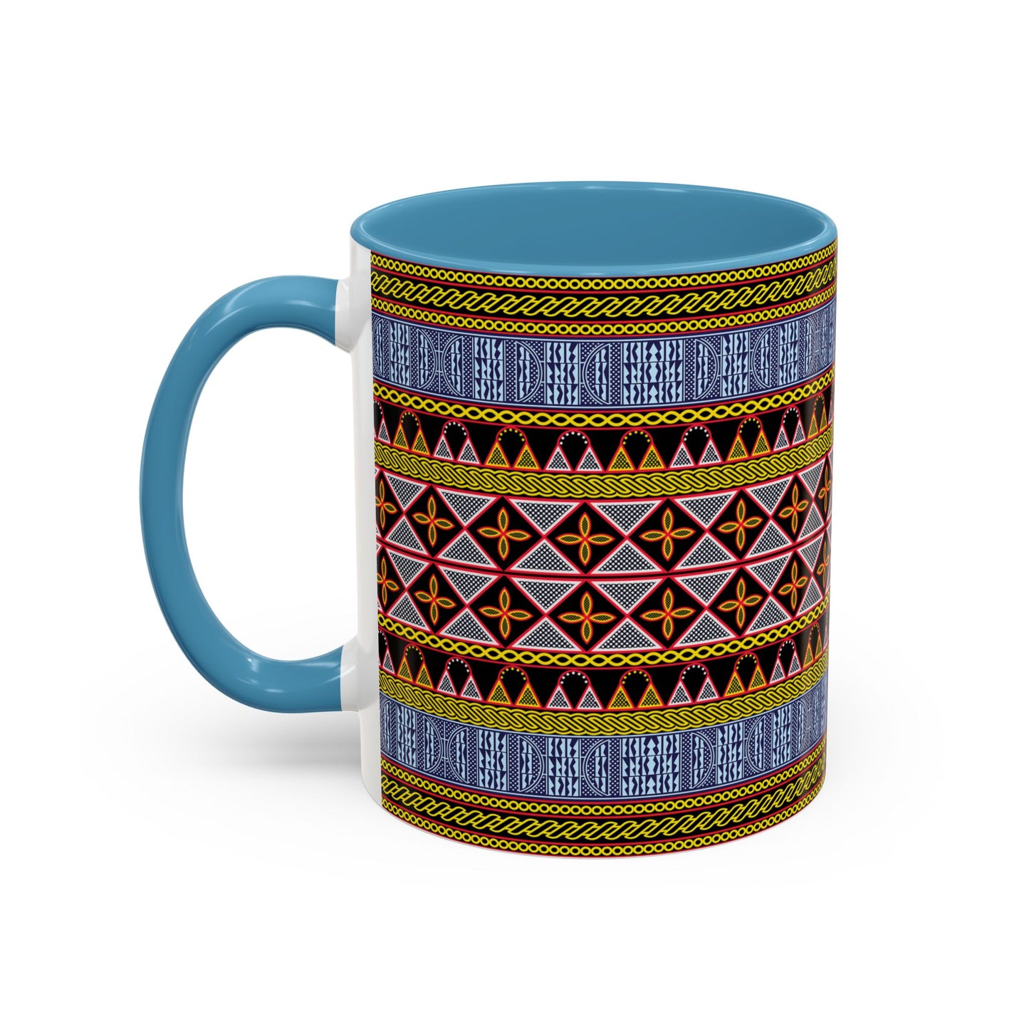 Cameroonian Toghu and Ndop Ceramic Coffee Mug (11, 15oz) in 4 Colors, 2 Sizes, Unique African Print Design