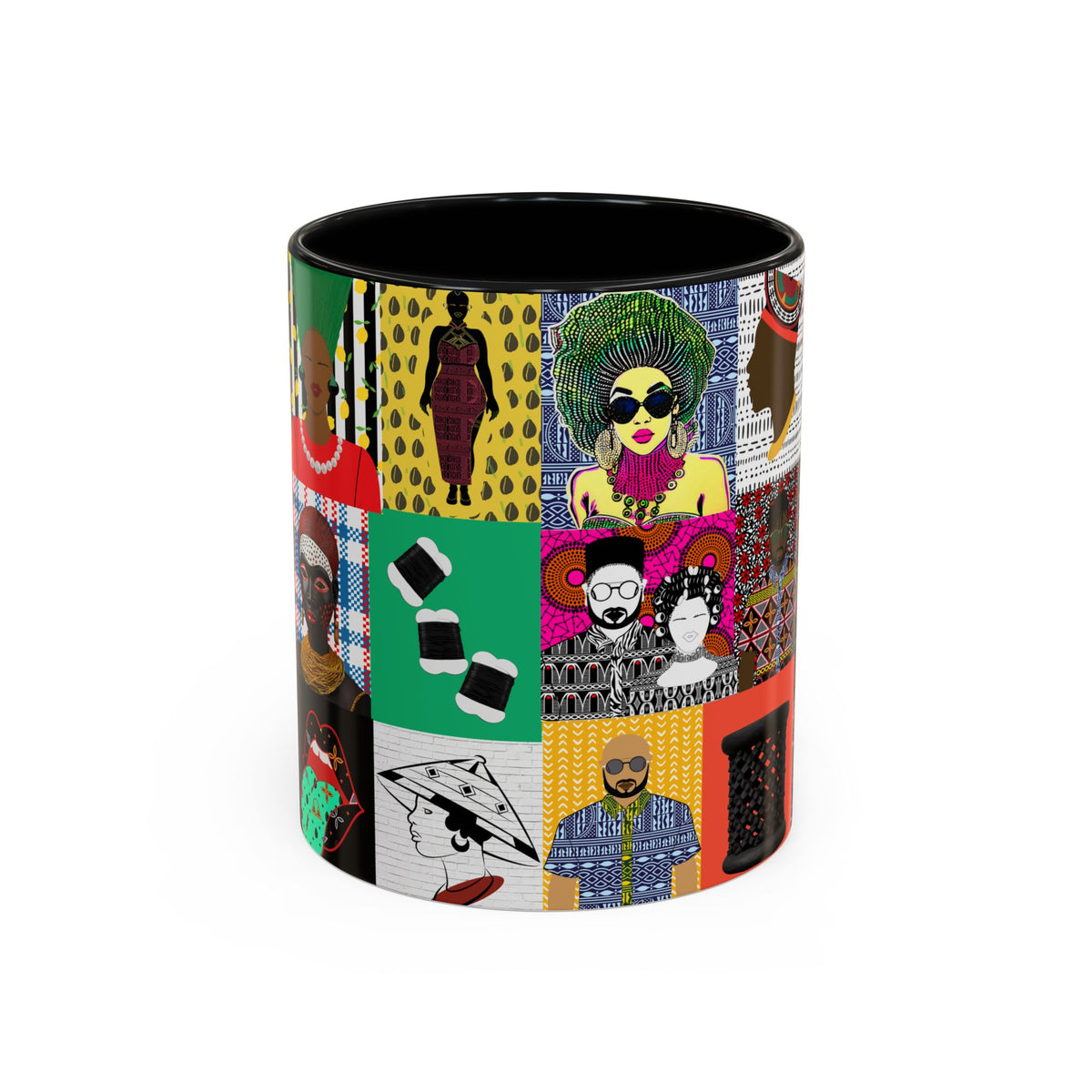 African Pipo Accent Coffee Mug - 11oz, 15oz, 4 Colors, 2 Sizes, Unique Ethnic Design, Kitchenware, Tea Cup, Home Decor, Drinkware