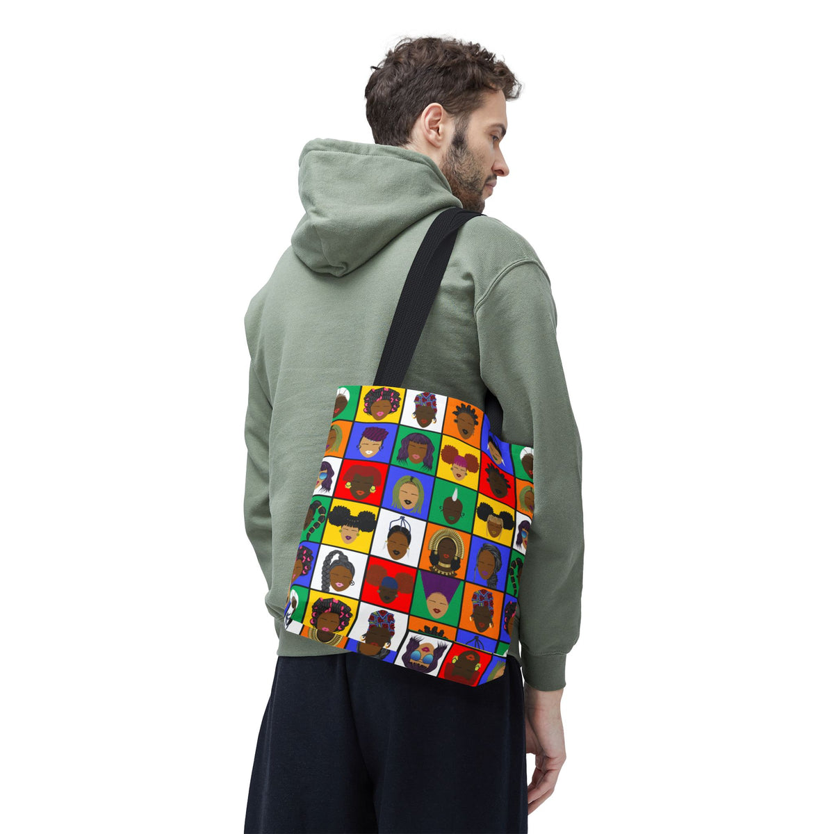 Colorful Faces Pattern Tote Bag — Multicultural Pop Art All-Over Print
