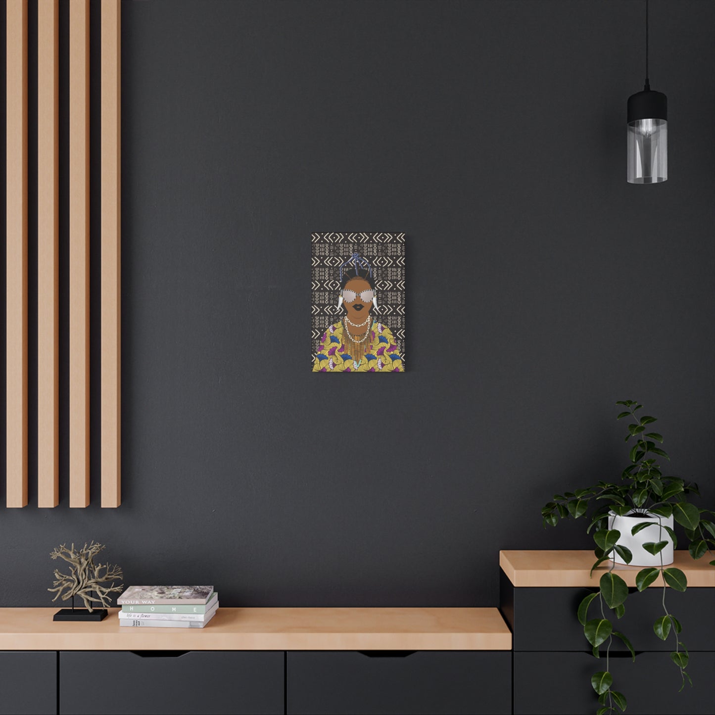 Manyi in Floral on Mudcloth Matte Canvas, Stretched, 1.25" Modern African Art Print, Stylish Home Decor