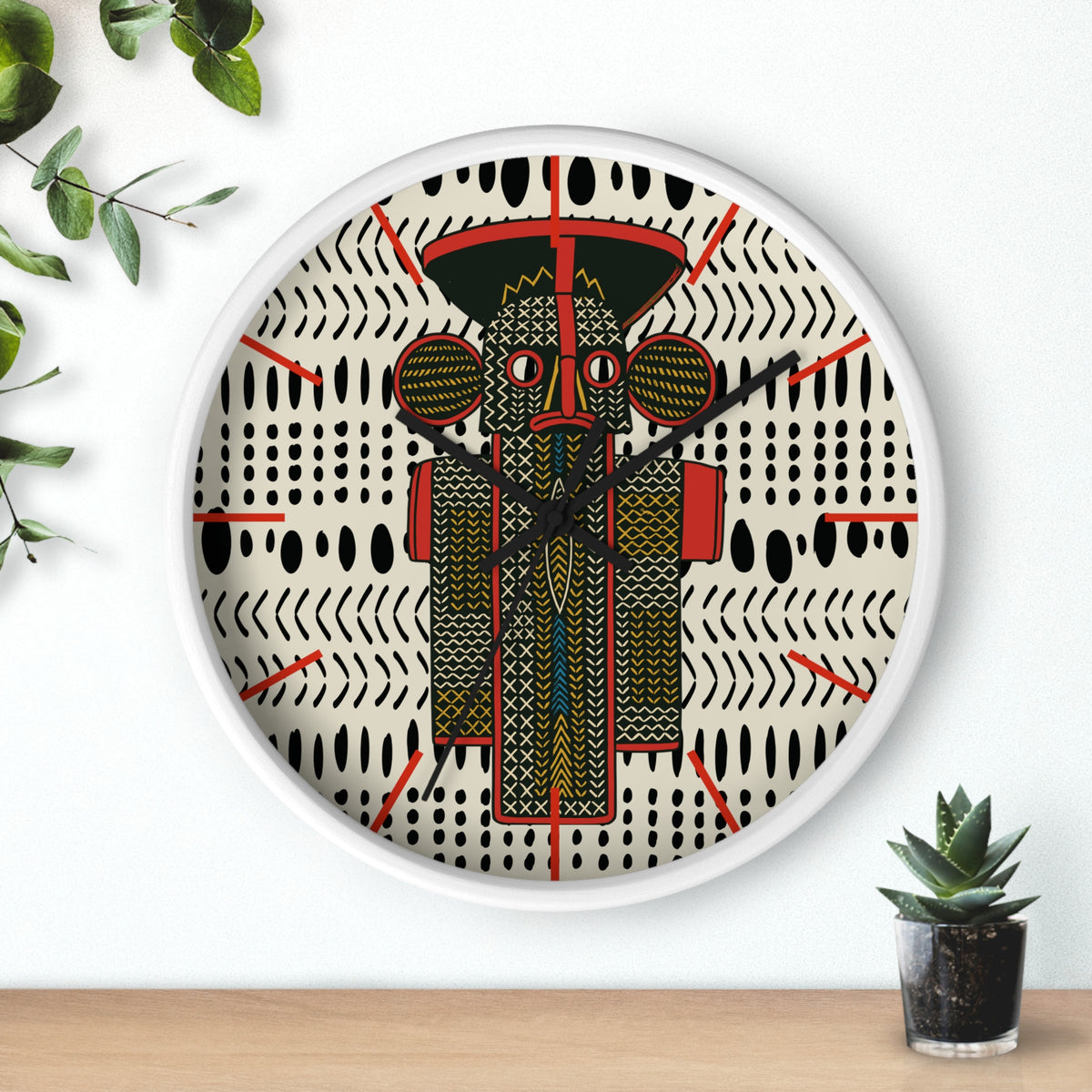Cameroon Elephant Mask on Mudcloth Wood Wall Clock Perfect
