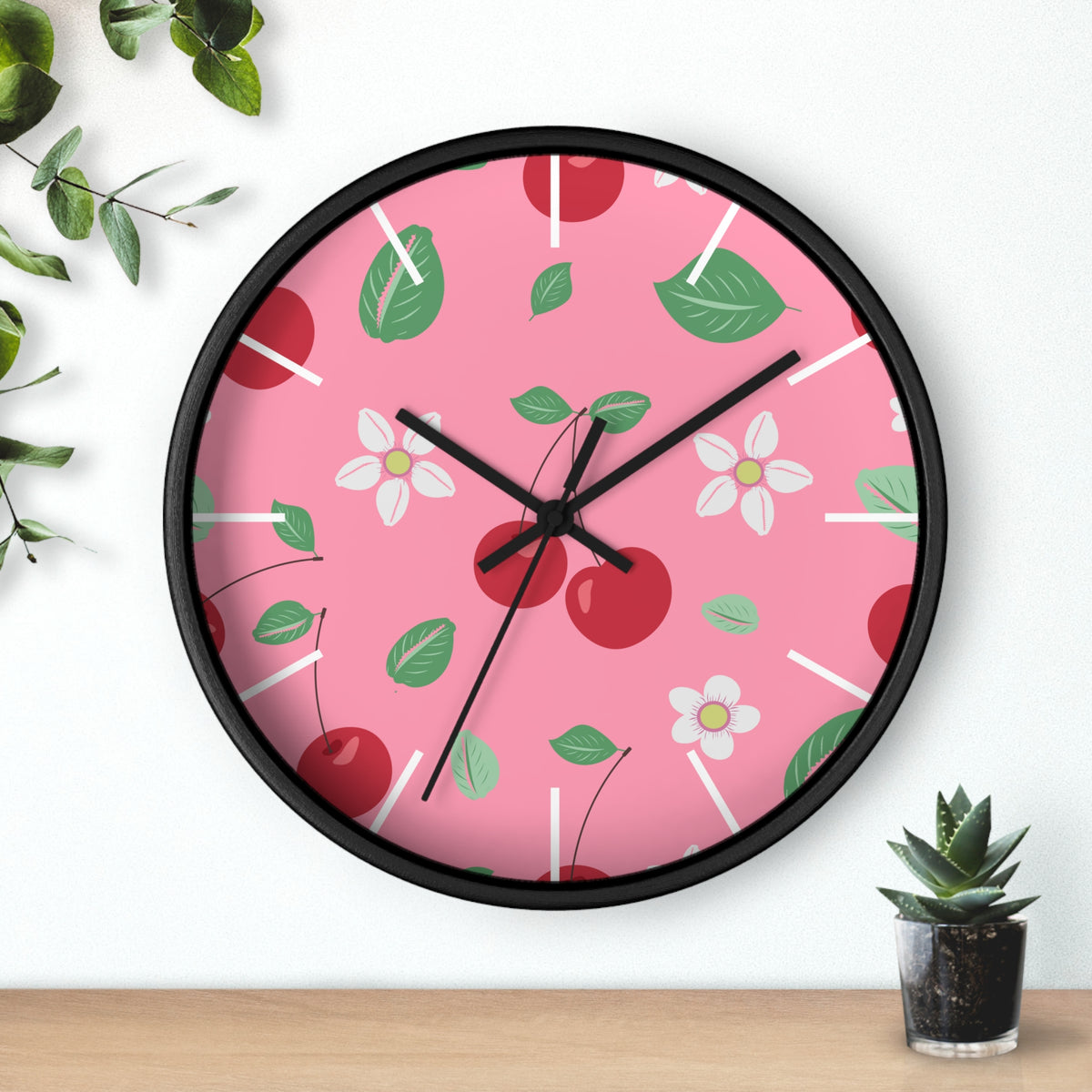 Decorative Wood Wall Clock, Cowries and Cherries 10" x 10"-Silent