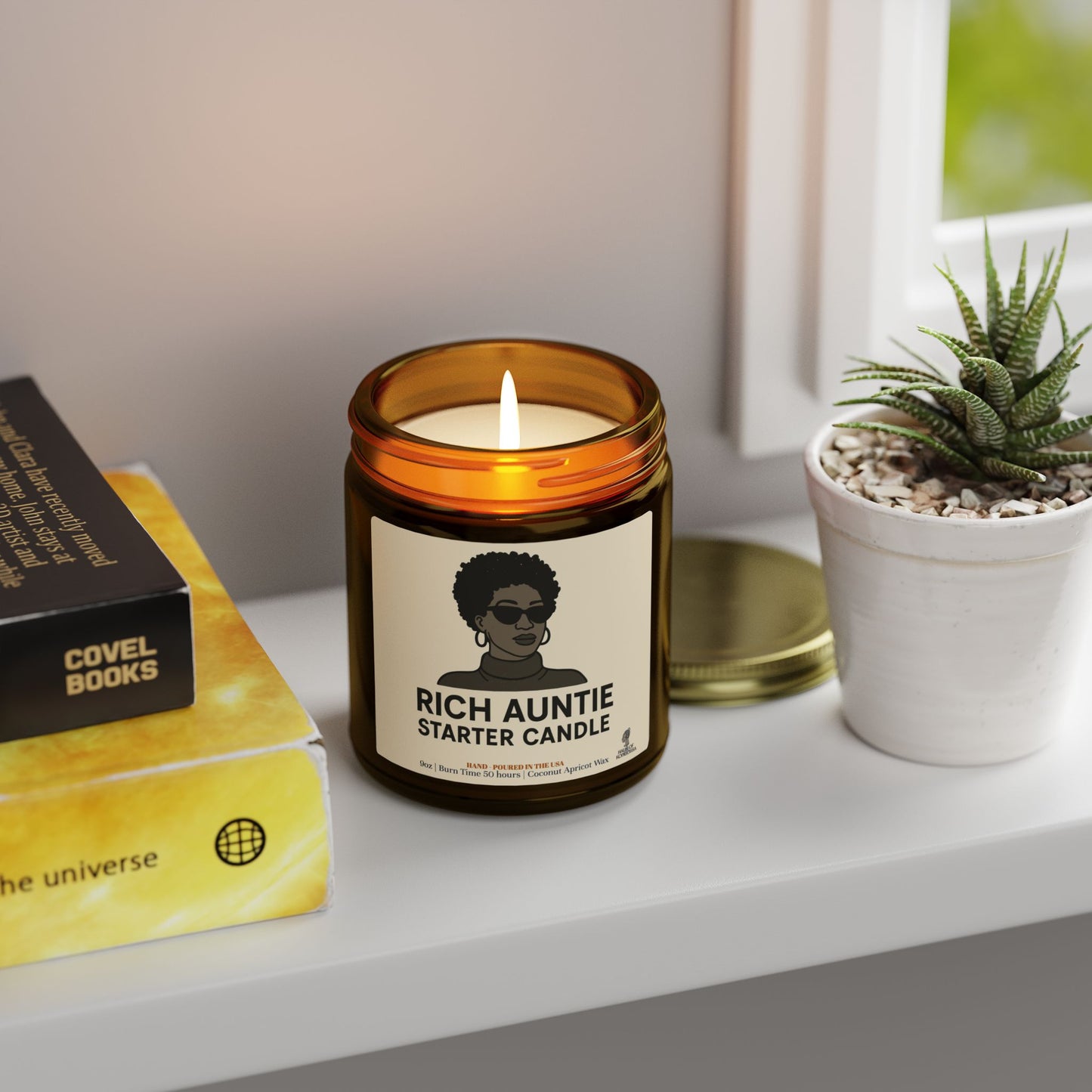Rich Auntie Coconut Apricot Wax Scented Candles (Black and White), Afrocentric Candle – African Inspired Home Decor,Home Fragrance Decor, Aromatherapy Gift, Relaxation Candle