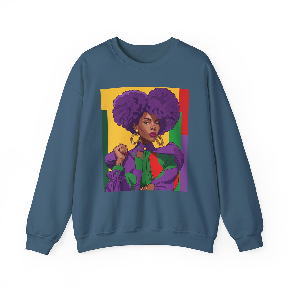 Abella Cotton Blend Sweatshirt, Black Woman Art, Colorful African-Inspired Crewneck