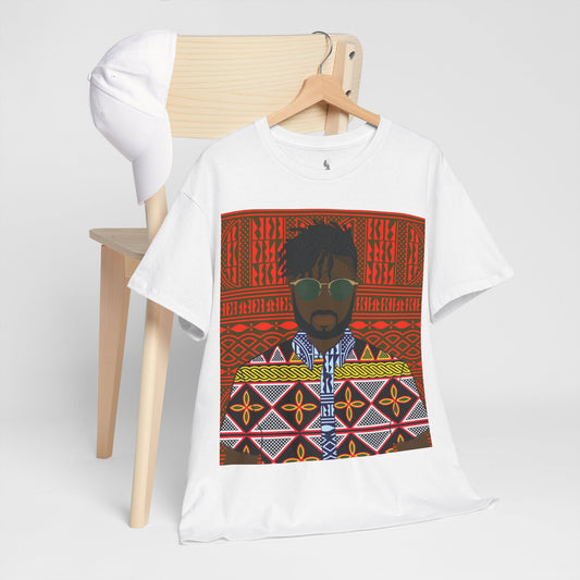 Pascale(Chocolate) in Yellow Toghu on Red Ndop Unisex Heavy Cotton Tee