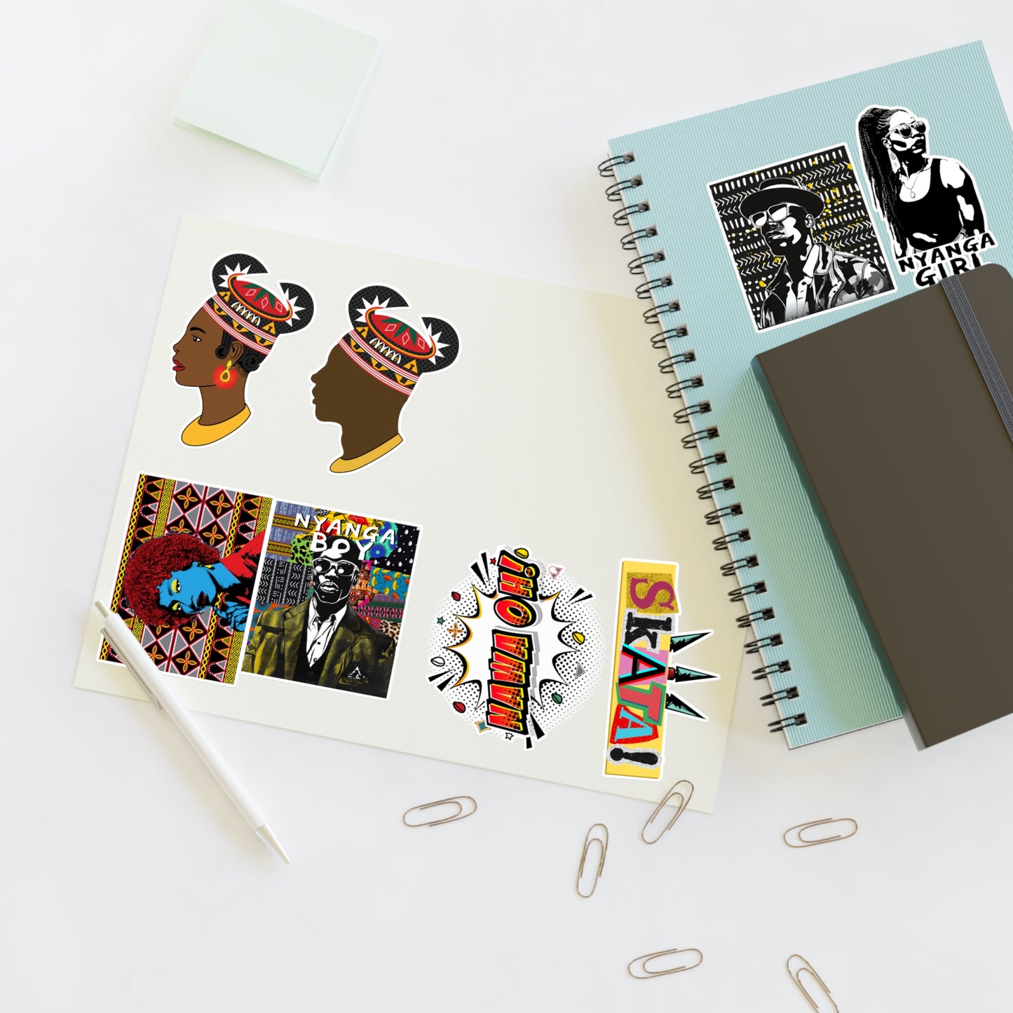 Join Join Durable White Vinyl African Sticker Sheets, Water Resistant Stickers for Crafts and Journals, Ideal Creative Gift