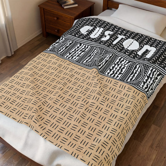 Personalized Velveteen Plush Blanket - Custom African Mudcloth Pattern Throw Blanket