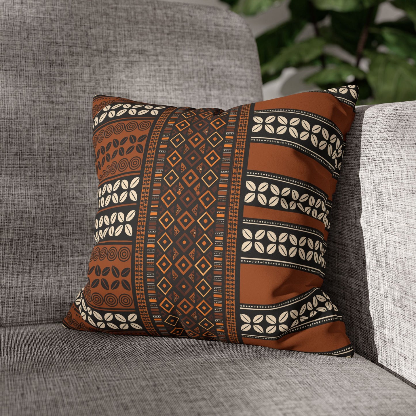 Mudcloth and Cowries  Faux Suede Pillow Case, Square Throw Cushion, Boho Home Decor, Living Room Accent, Bedroom Accessory