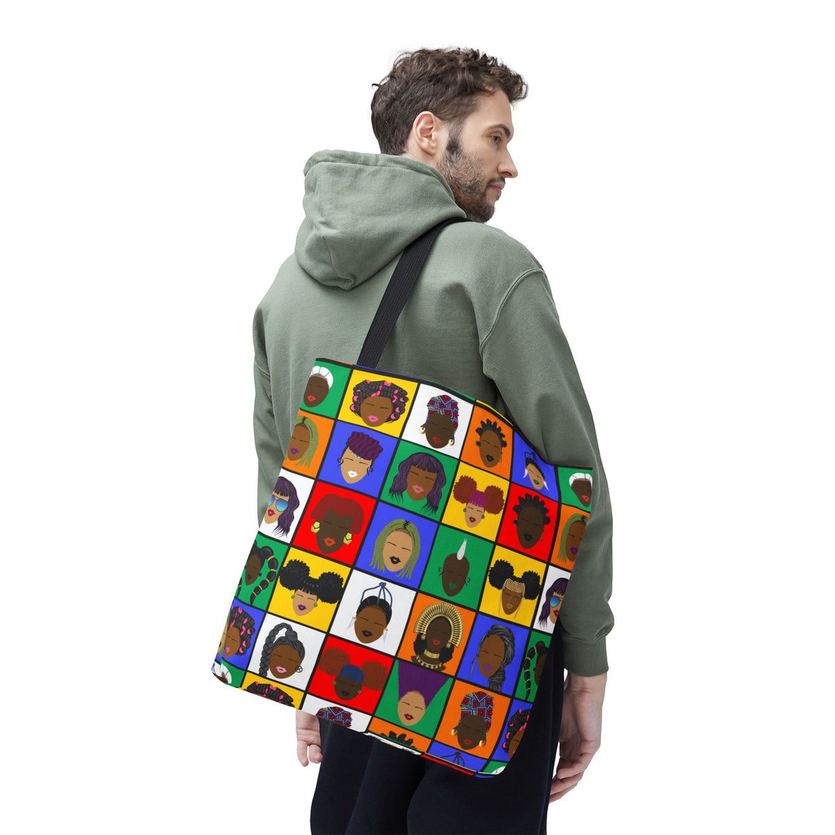 Colorful Faces Pattern Tote Bag — Multicultural Pop Art All-Over Print