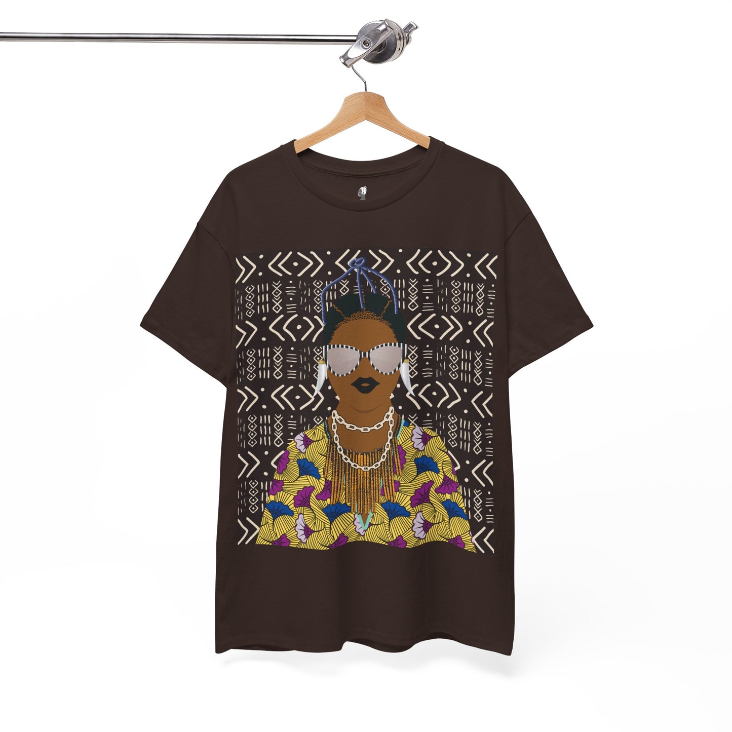 Manyi in Floral on Mudcloth Unisex Heavy Cotton Tee