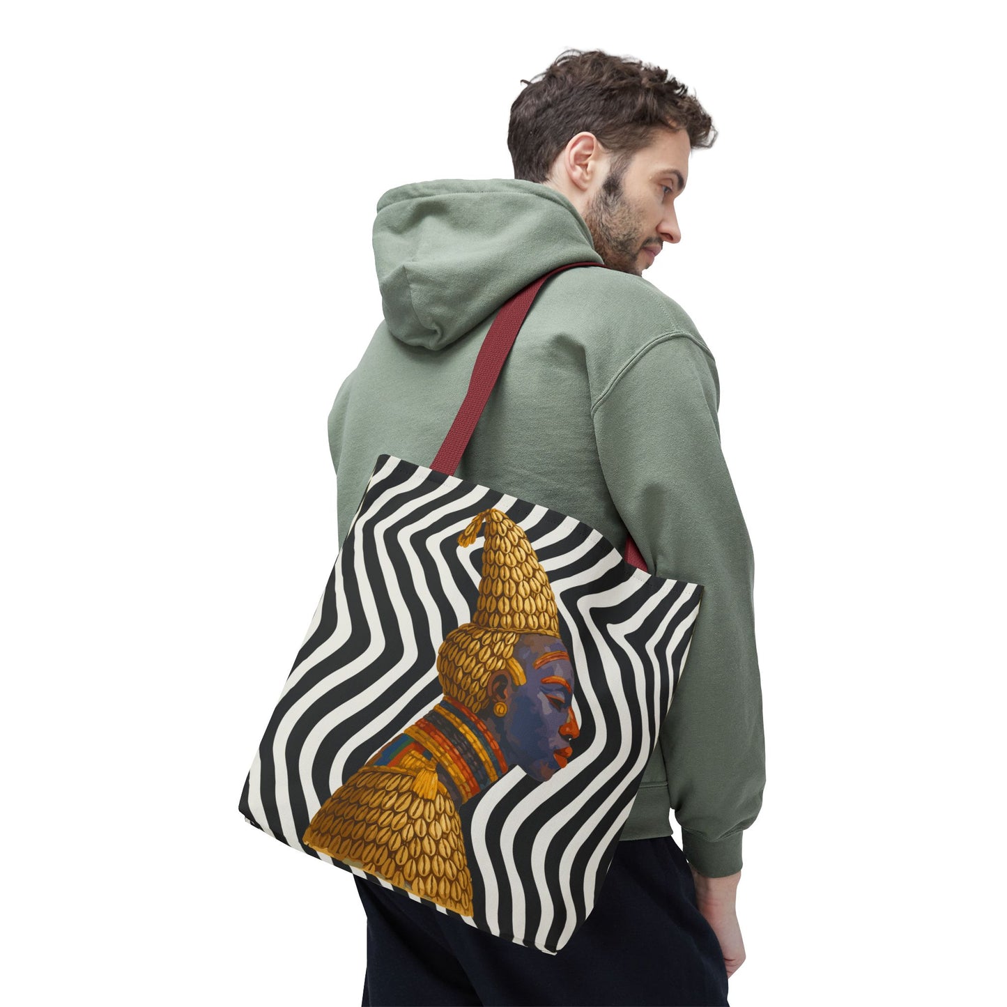 Cameroon Bangwa Mask Satin on Zebra Print  Canvas Tote Bag
