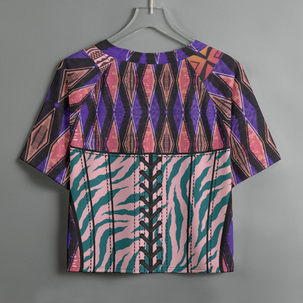 Pink Zebra Ankara Crop Top: Women's Raglan Sleeve Shirt