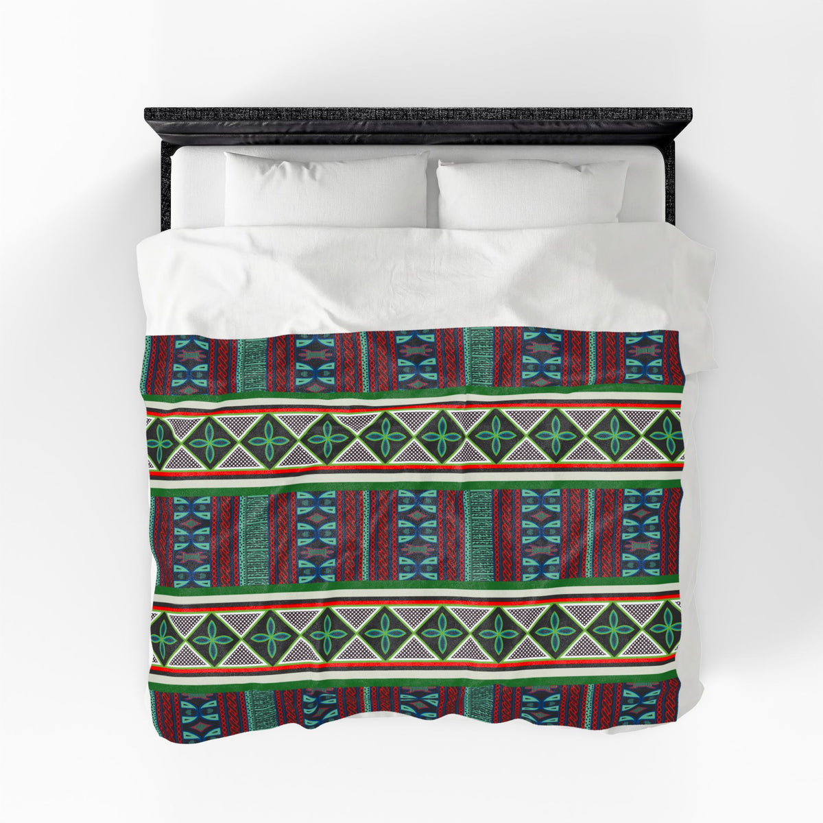 Aqua Red Toghu with Strip Velveteen Plush Blanket