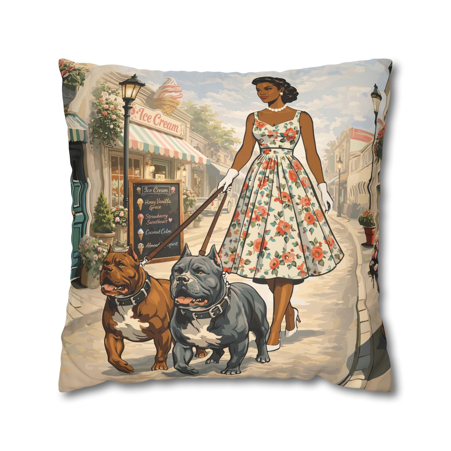 Faux Suede Pillow Case, Strut, Scoops & Pups, Square Throw Cushion, 1950s Home Decor, Living Room Accent, Bedroom Accessory