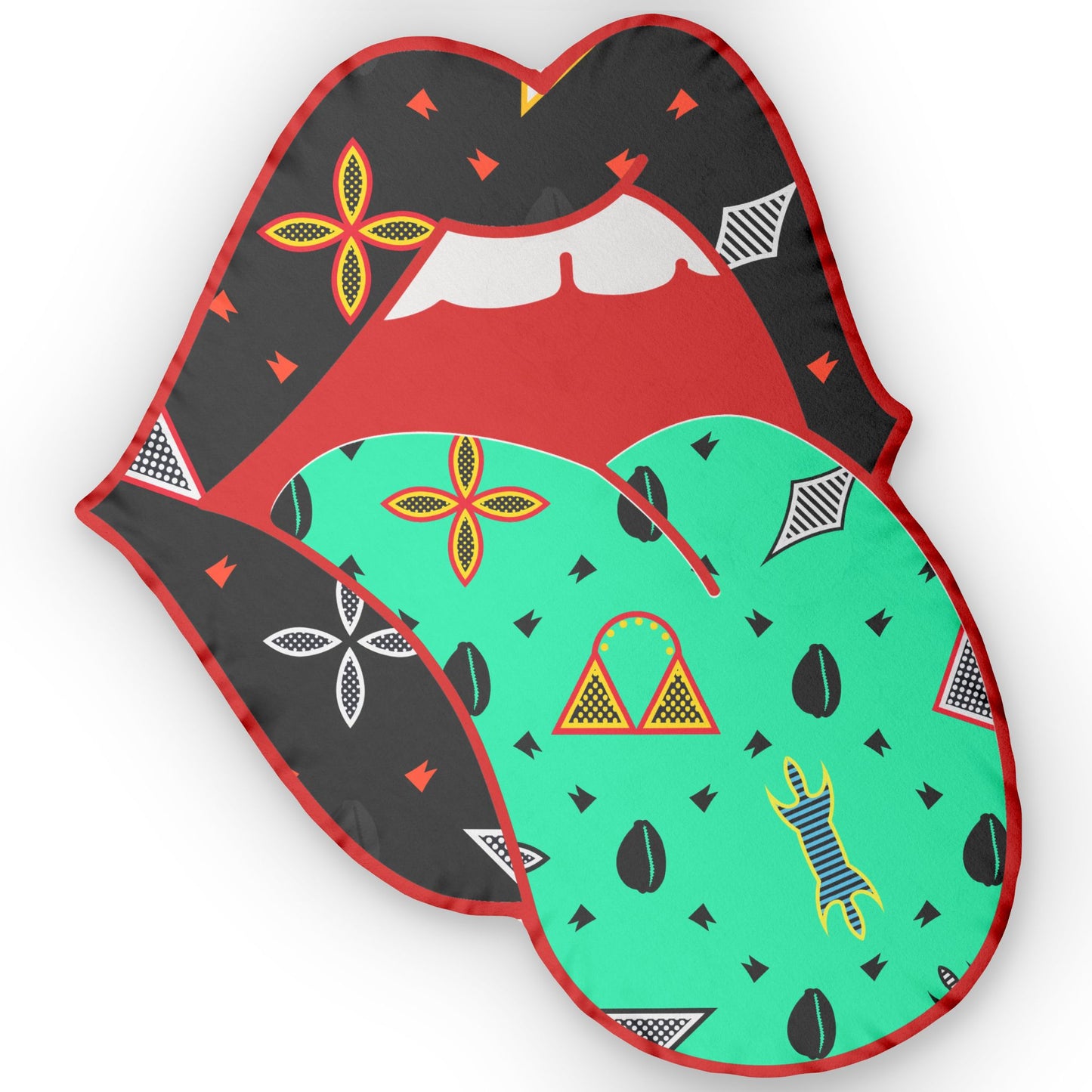 Toghu Neon Lips Custom Shaped Pillow, Decorative Throw Cushion, African Woman Portrait, Unique Home Decor, Personalized Gift,