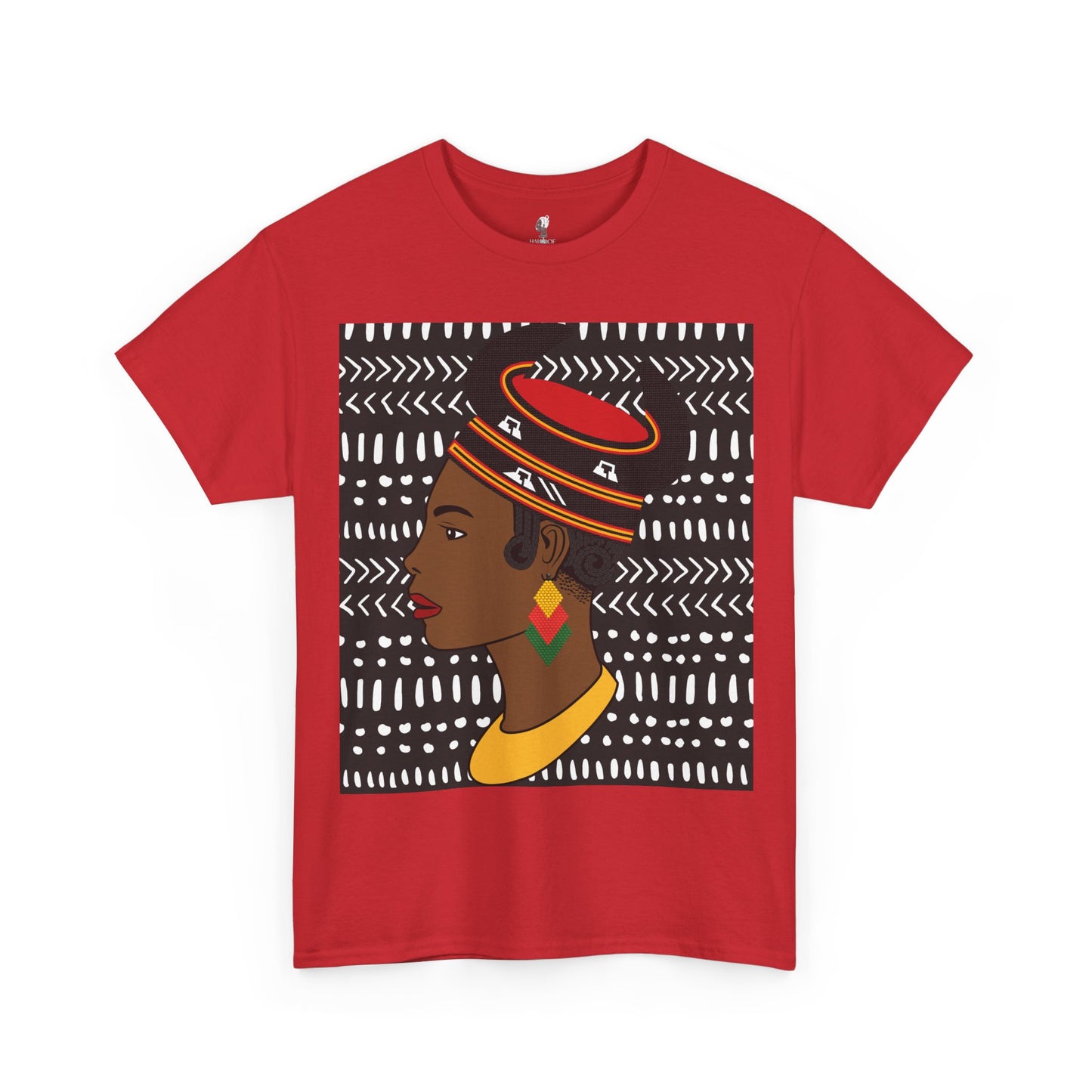 African Lady in Bamenda Bamileke Hat Unisex Tee, Ethnic Mudcloth T-Shirt, Black Boho Shirt, Festival Clothing, Afrocentric Top