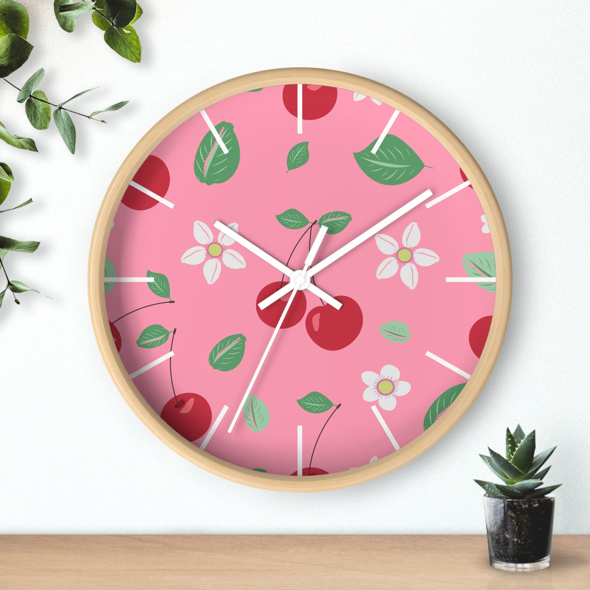 Decorative Wood Wall Clock, Cowries and Cherries 10" x 10"-Silent