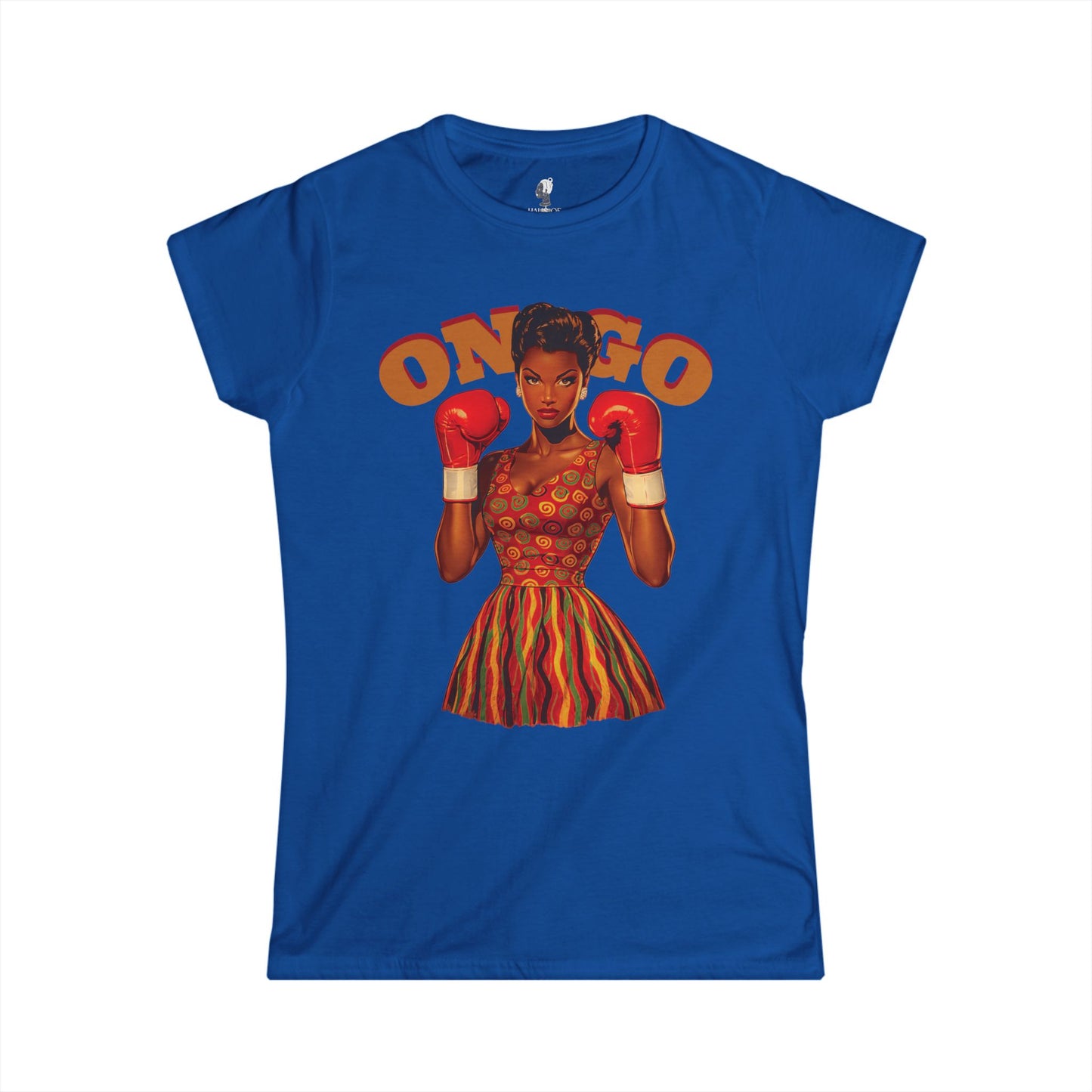 On Go Boxing Girl Softstyle Women's Tee,  Retro Fighter Illustration, Women's T-Shirt