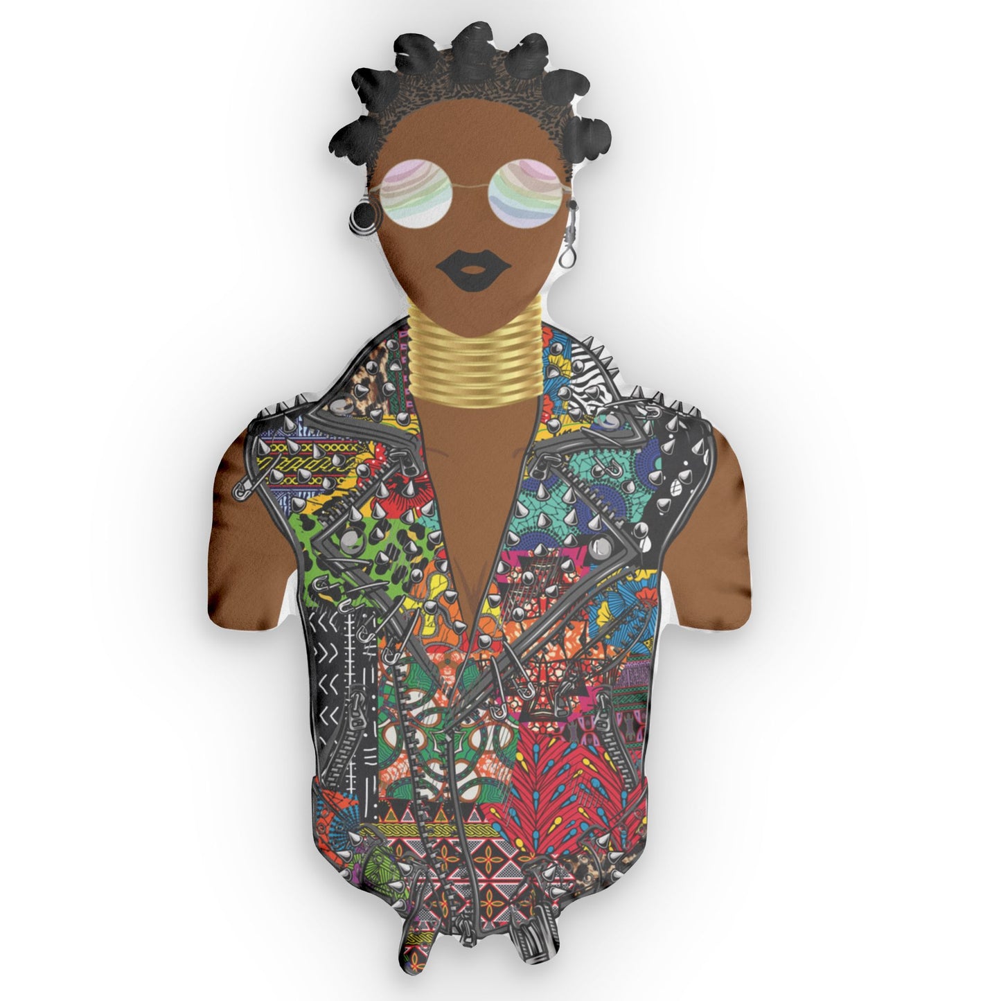 Custom Shaped Pillow, Finegirl in a Floral Ankara Africa Fabric Print Biker Jacket