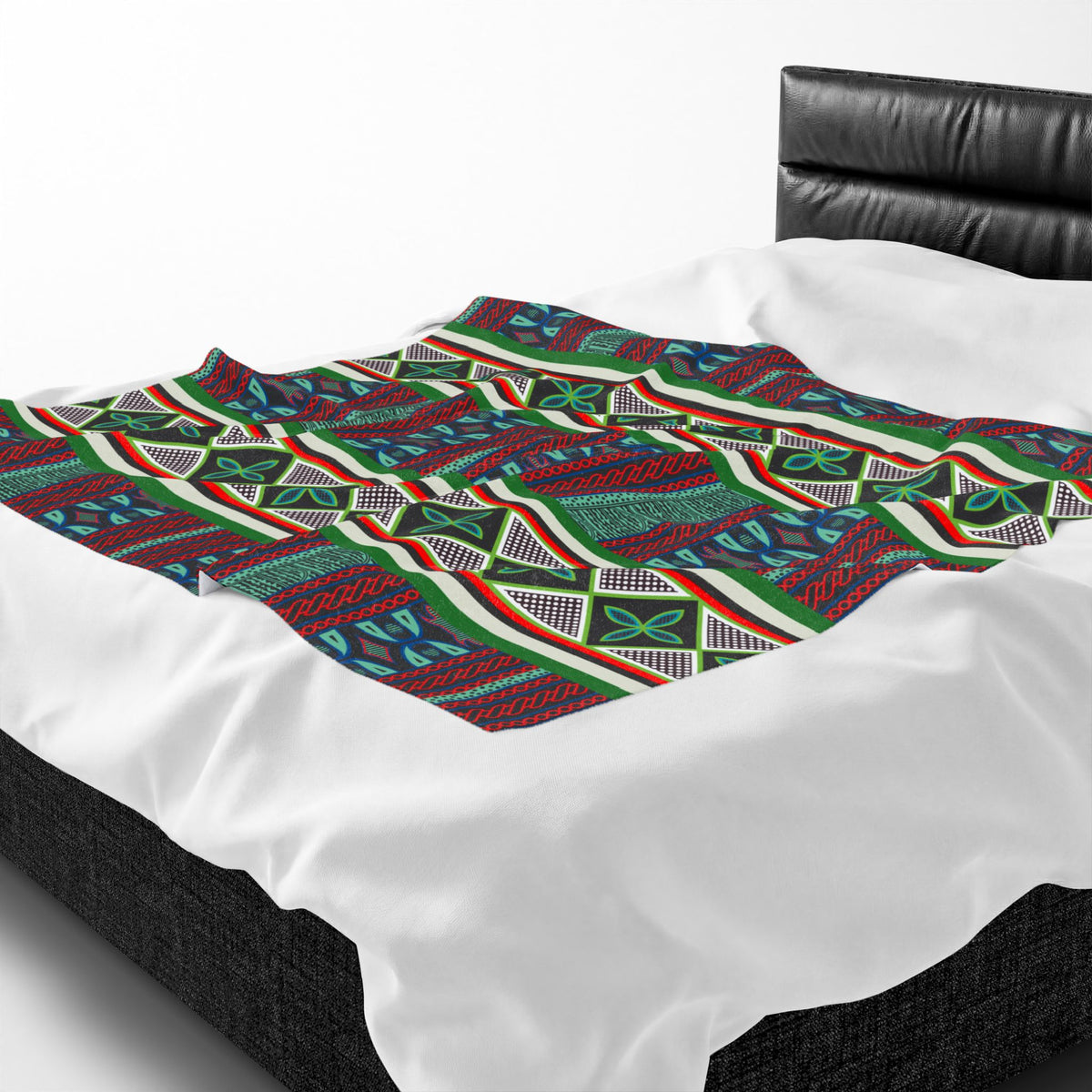 Aqua Red Toghu with Strip Velveteen Plush Blanket