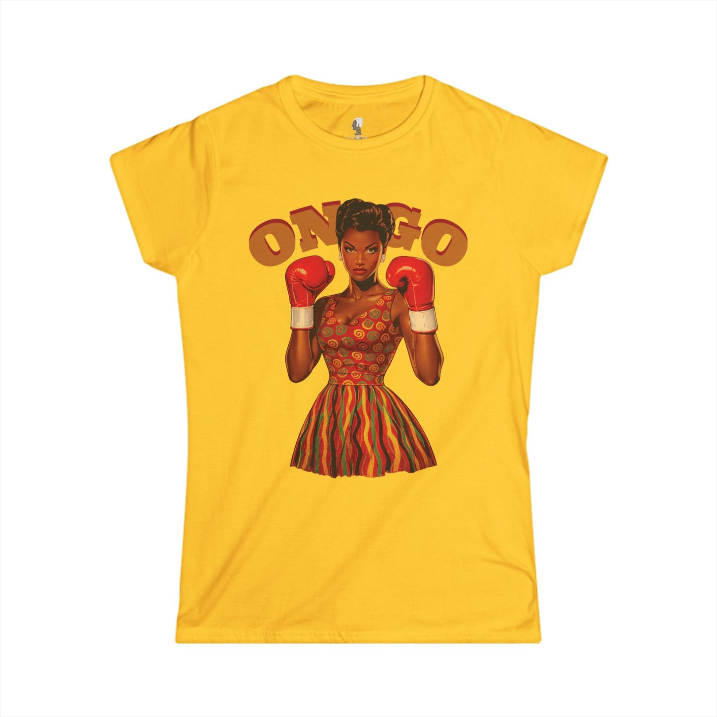 On Go Boxing Girl Softstyle Women's Tee,  Retro Fighter Illustration, Women's T-Shirt