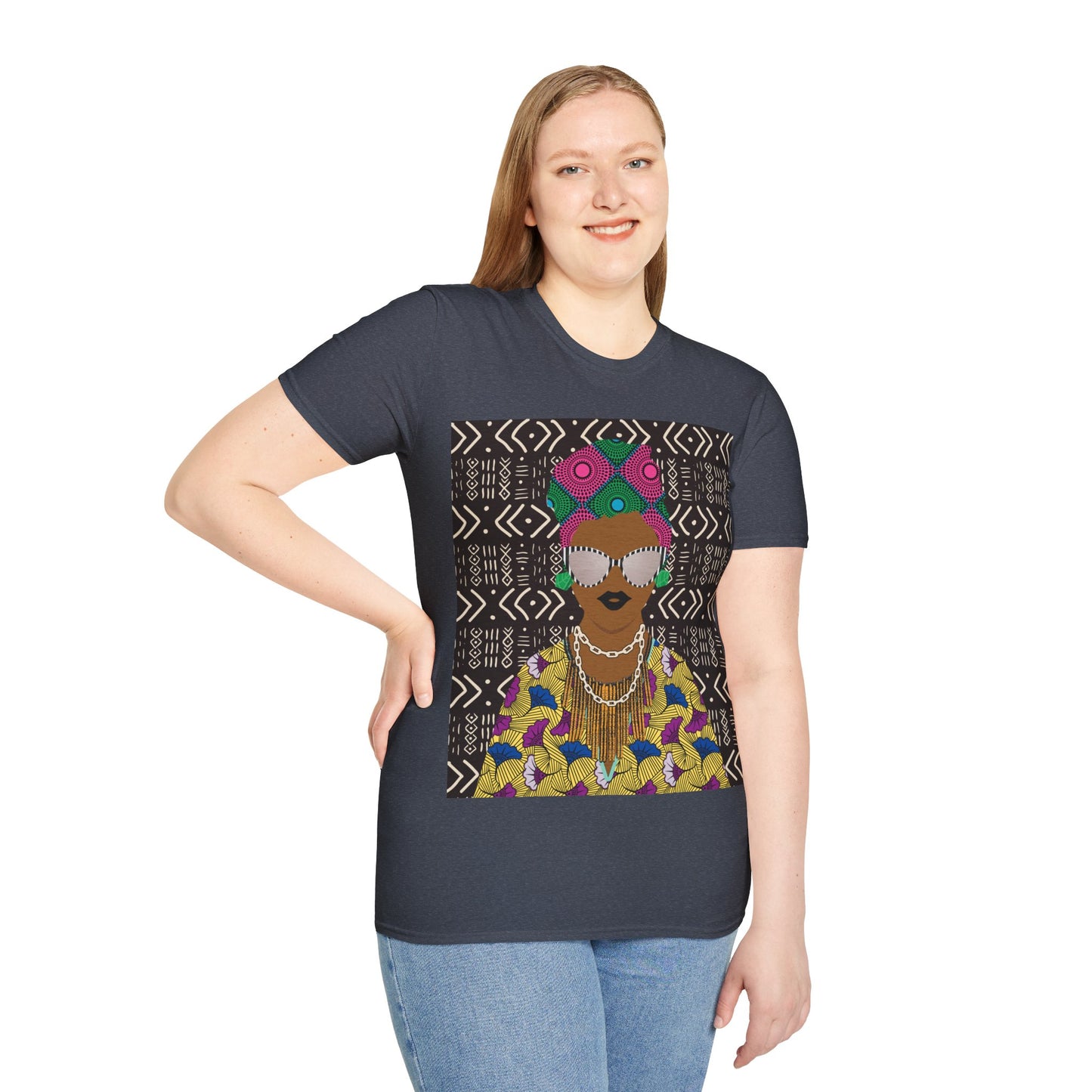 Sabi - Floral on Mudcloth Unisex Softstyle T-Shirt