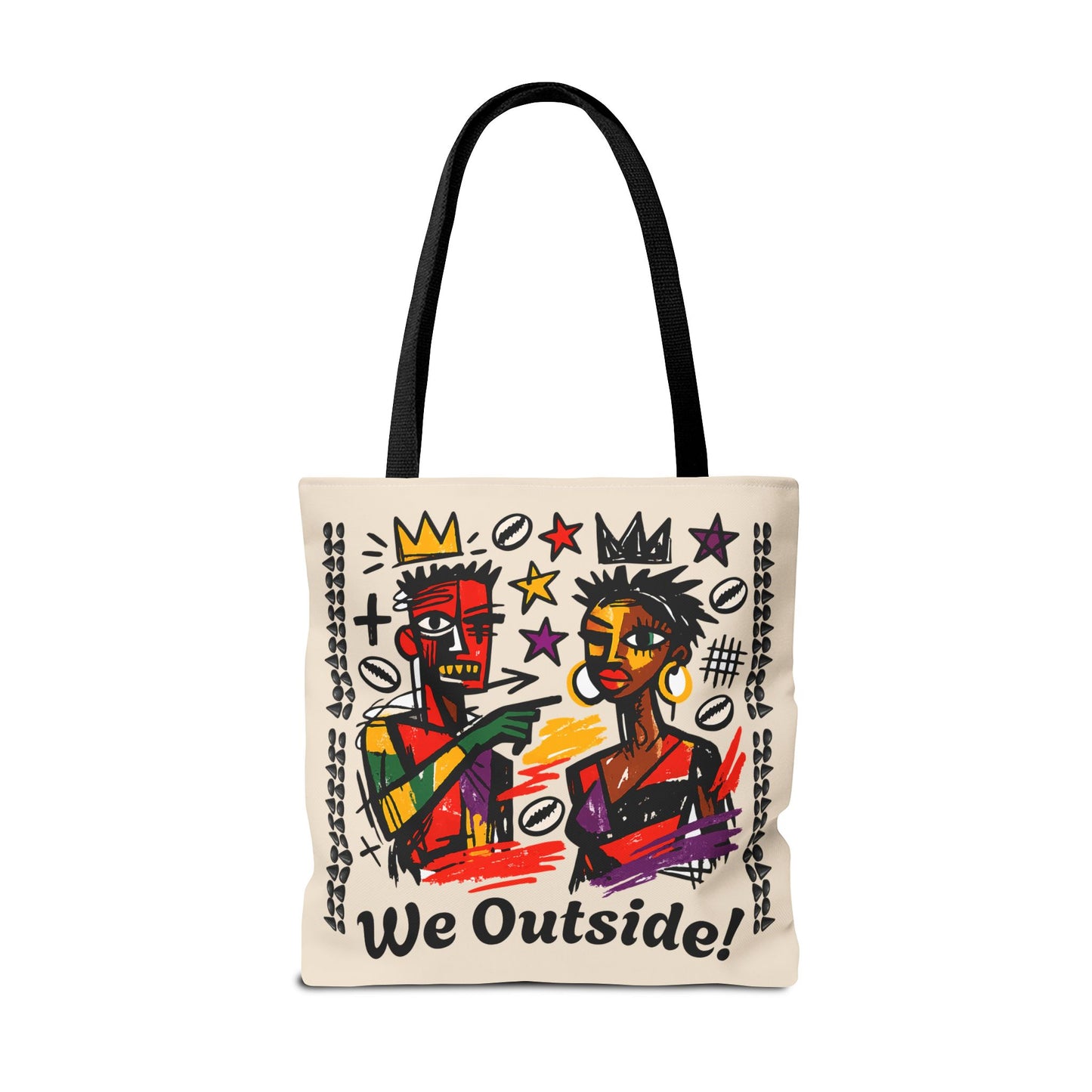 We Outside! Canvas Tote Bag, Abstract Couple Artwork Print , Street Art Design