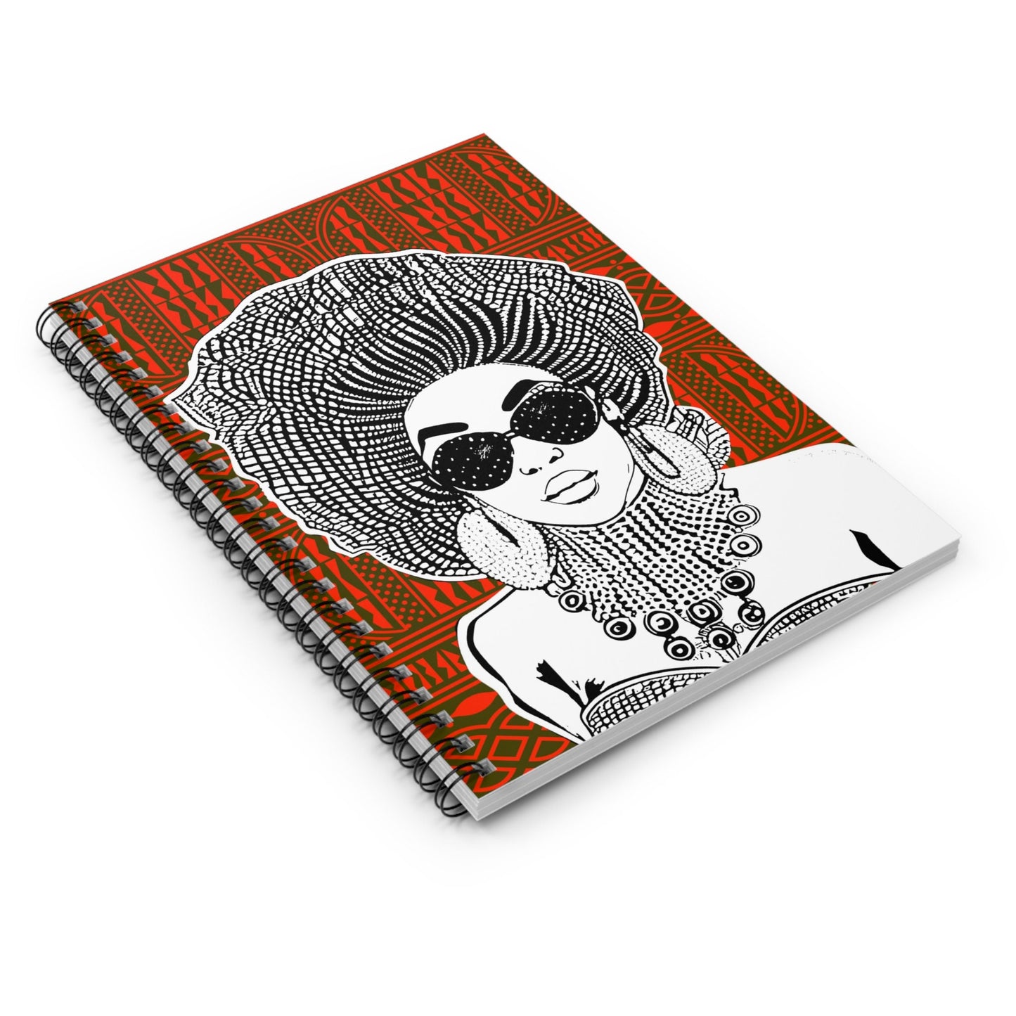 Madame Headtie(BW) - Red Ndop backdrop Spiral Notebook, Front Cover Print - Ruled Lines