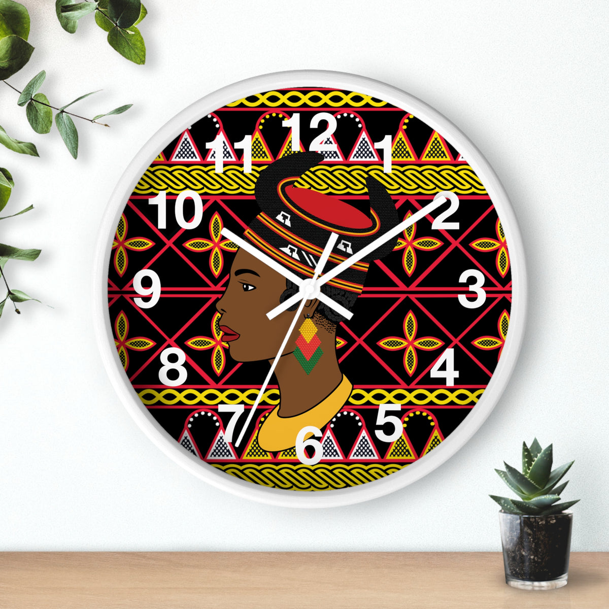 African Woman Wall Clock, Cameroonian Wood Bamenda Hat ToghuDecor