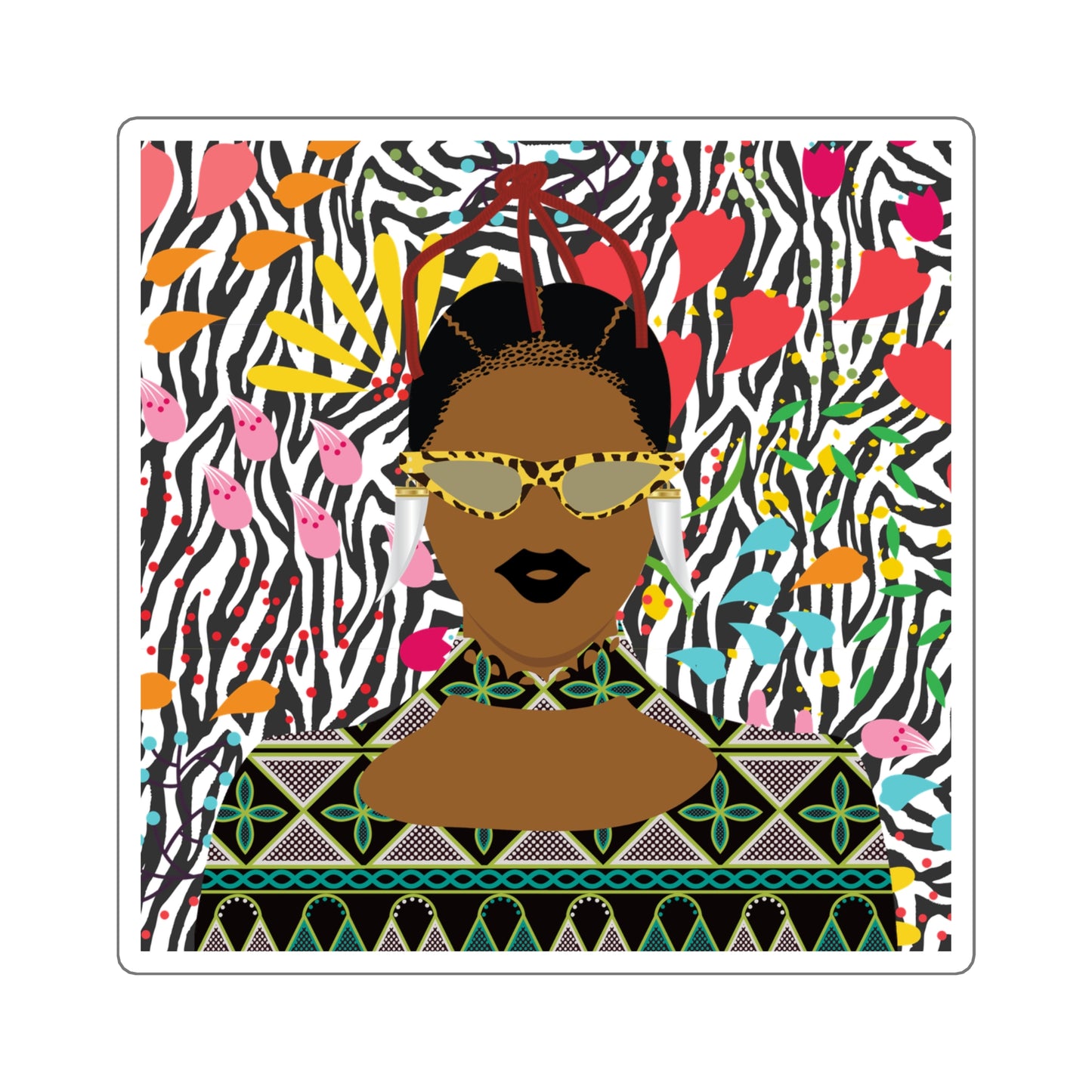 Manyi Square Stickers, on Zebra flora