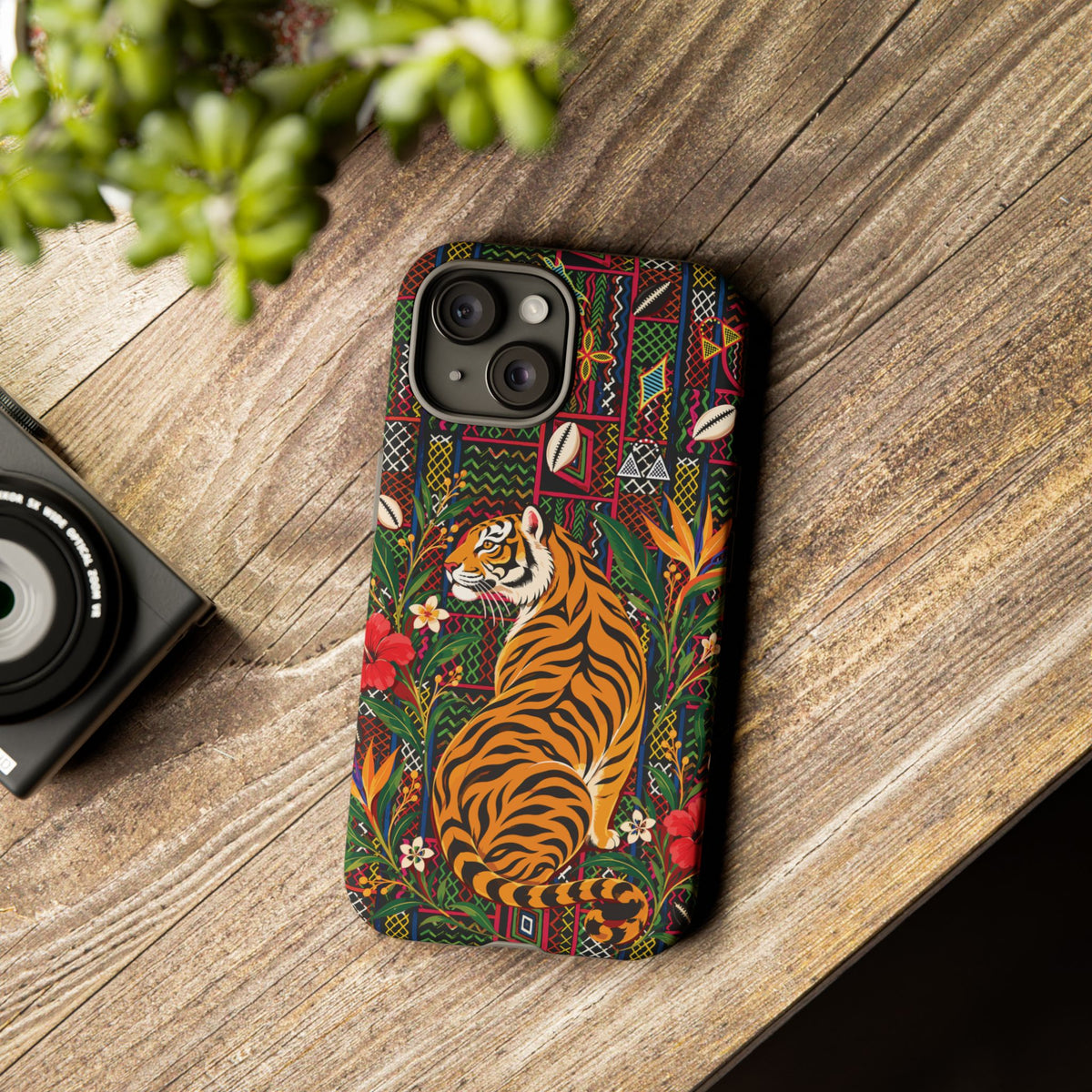 Bengal Tiger & Tropical Blooms Phone Case, African Art Design, Stylish Protective Cover for Samsung and iPhone, Unique Accessory, Gift Idea