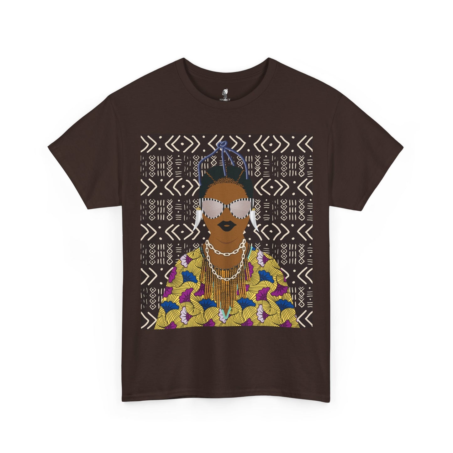 Manyi in Floral on Mudcloth Unisex Heavy Cotton Tee