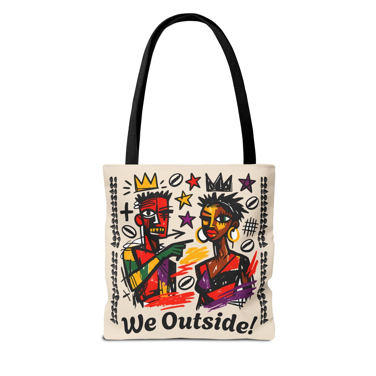 We Outside! Canvas Tote Bag, Abstract Couple Artwork Print , Street Art Design