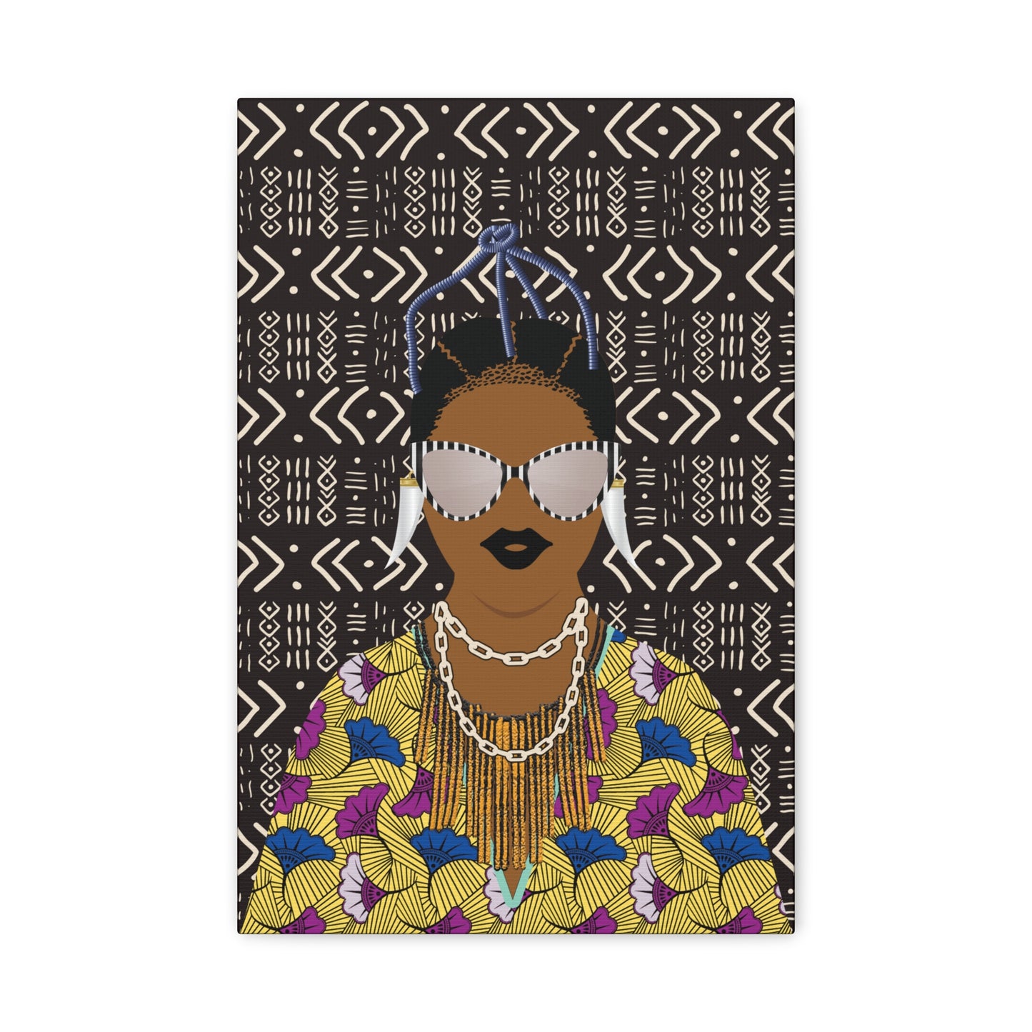 Manyi in Floral on Mudcloth Matte Canvas, Stretched, 1.25" Modern African Art Print, Stylish Home Decor
