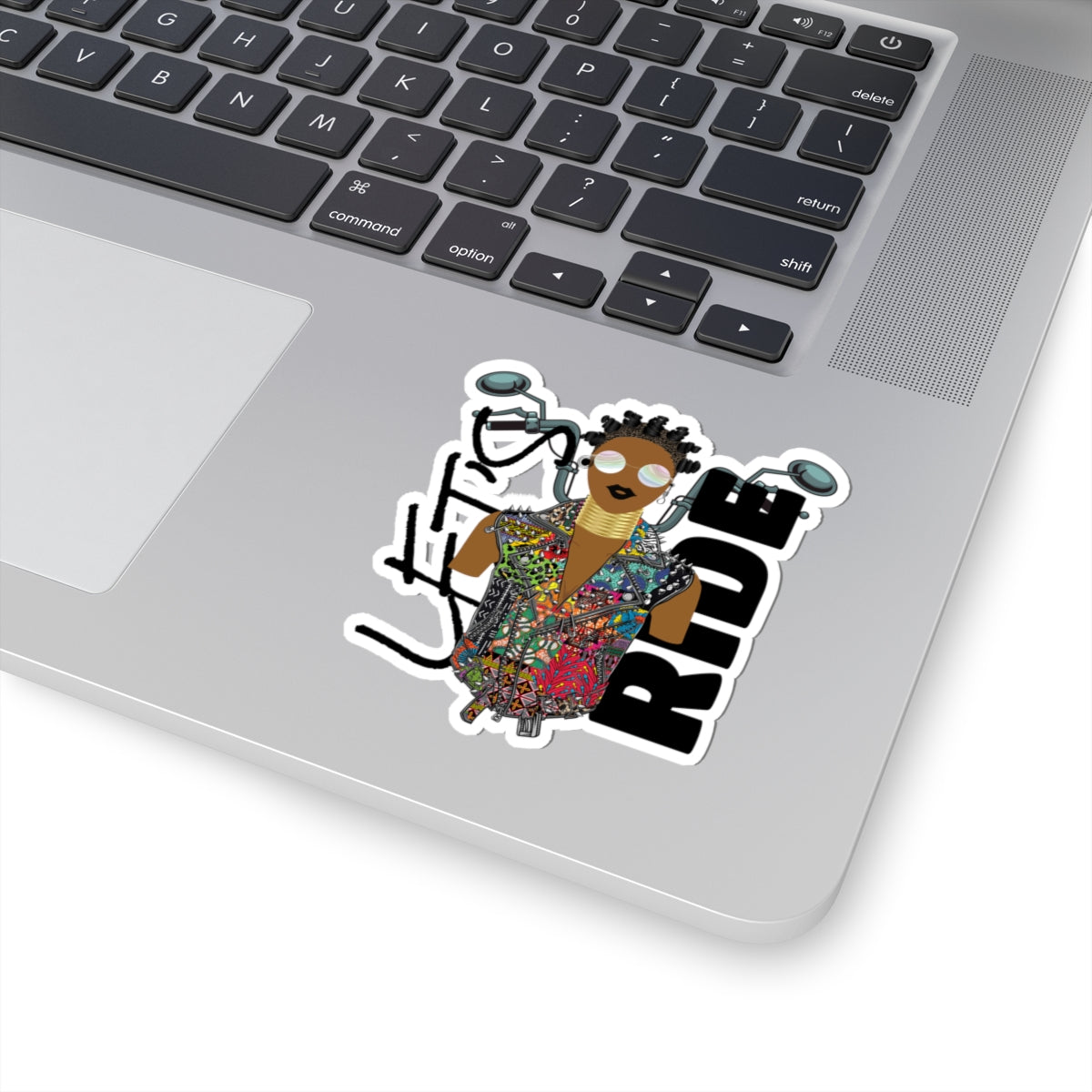 Finegirl Kiss-Cut Sticker, African Floral Ankara Fabric Print Biker Jacket, Stylish Decor, Great Gift Idea