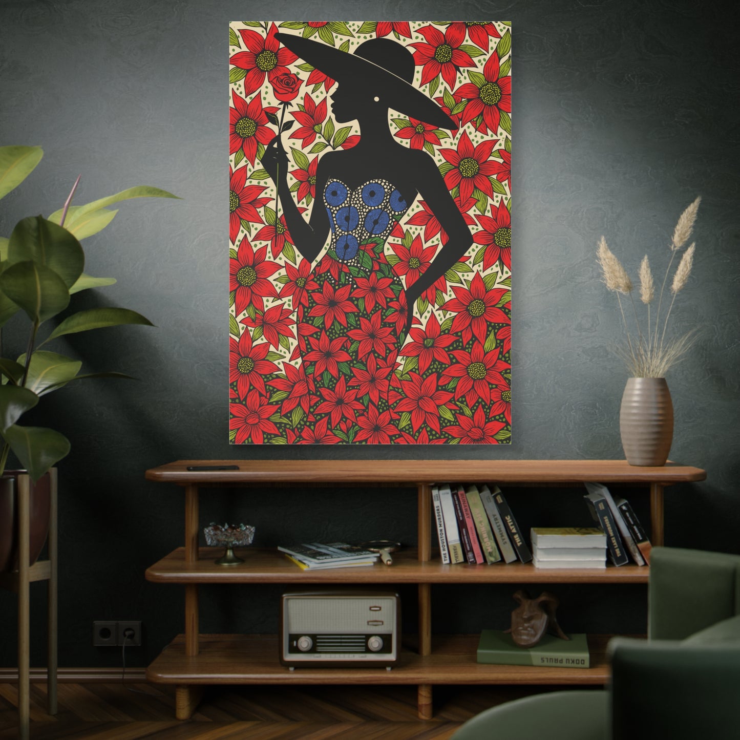 Poinsettia Lady Matte Canvas Wall Art,  Canvas Print, Floral Wall Decor, Mother's Day Gift, Stretched, 1.25"