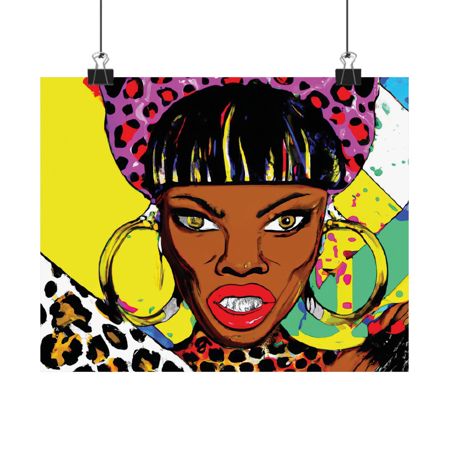 Matte Art Poster, She Grills on Neon Leopard Spots, Wall Art Decor, Kitchen Decor, Grilling Print, Leopard Print Poster, Neon Wall Art