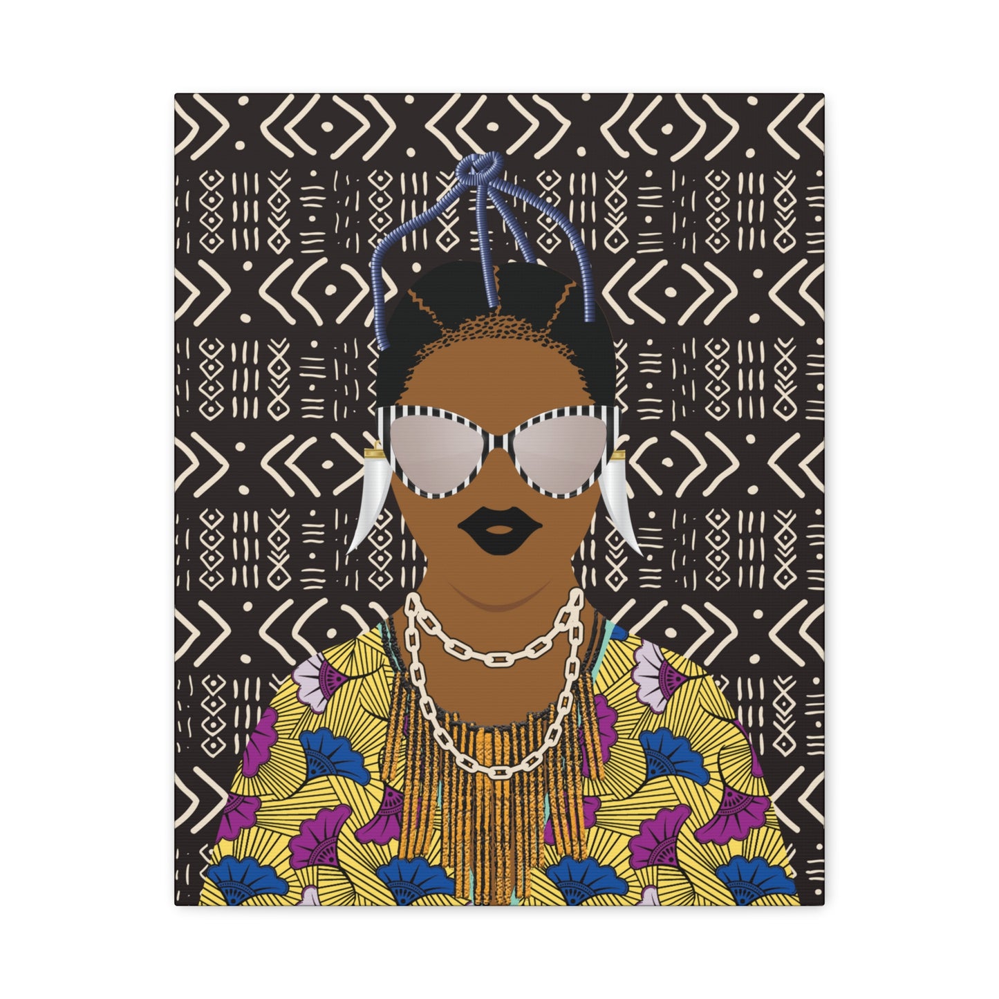 Manyi in Floral on Mudcloth Matte Canvas, Stretched, 1.25" Modern African Art Print, Stylish Home Decor