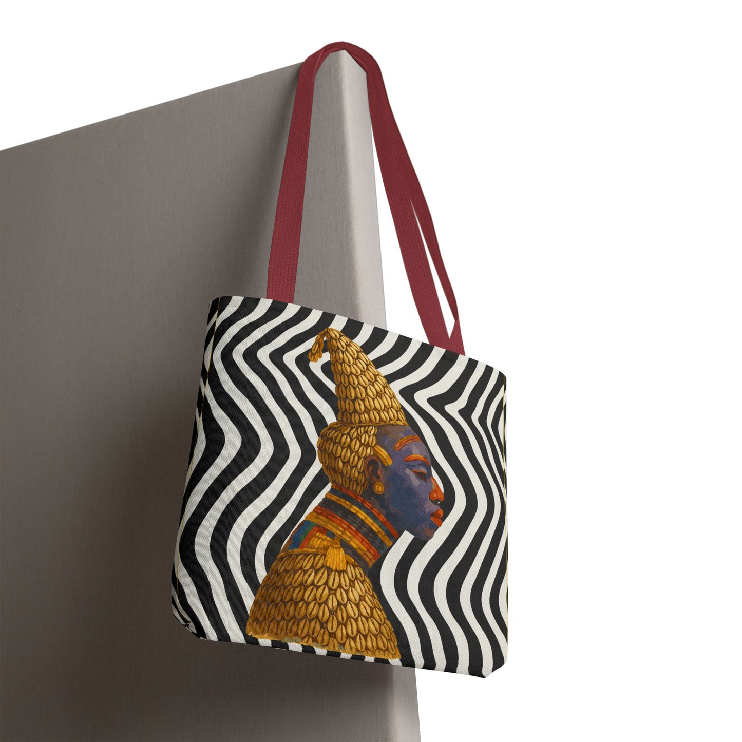 Cameroon Bangwa Mask Satin on Zebra Print  Canvas Tote Bag