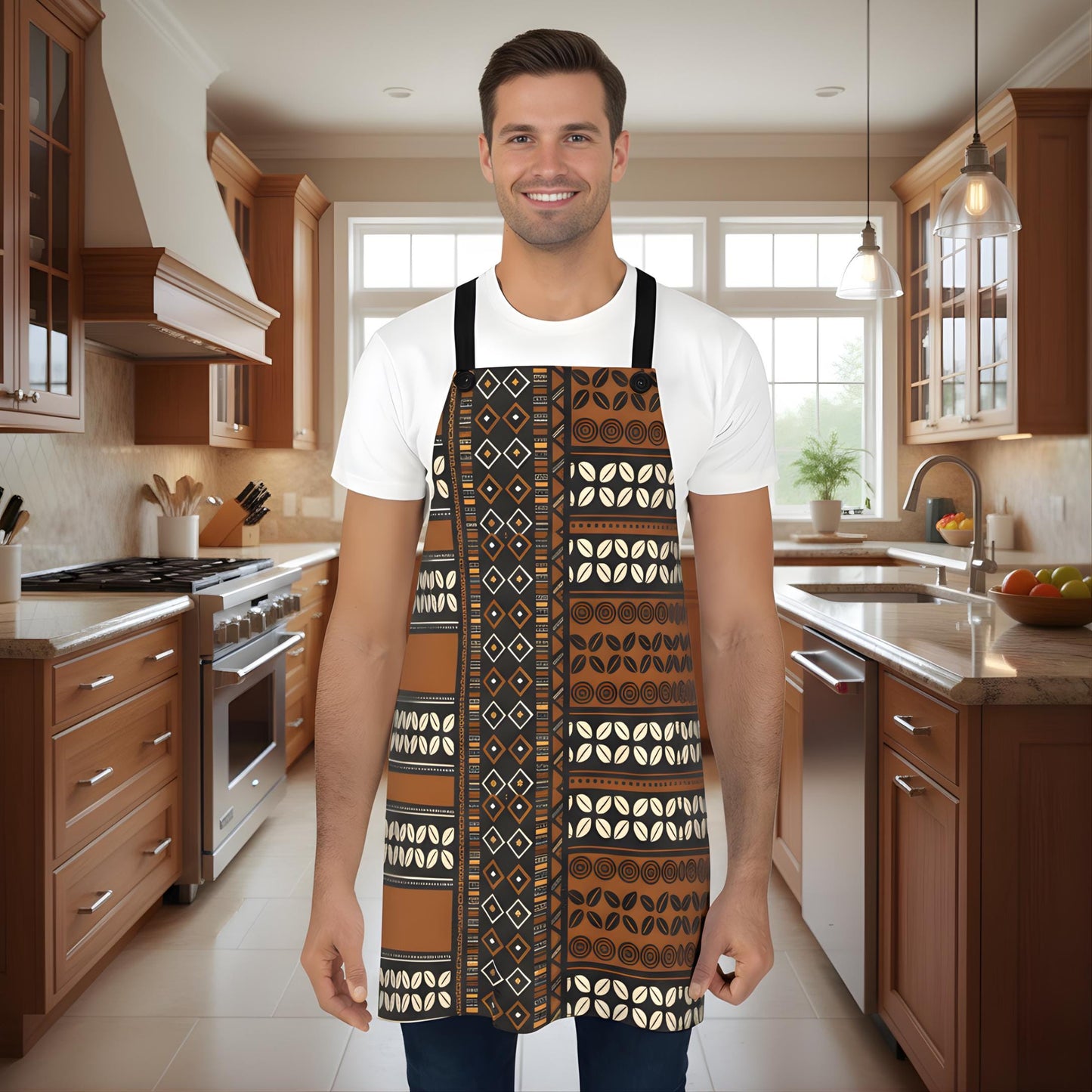 Mudcloth Print Apron, African Kitchen Gardening Apron, Retro Cooking Style Polyester