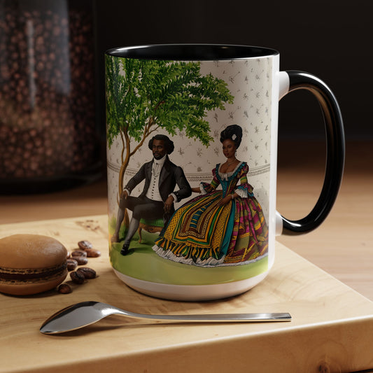 Toile Victorian African Couple Ceramic Accent Coffee Mugs (5 Colors), 11oz, 15oz