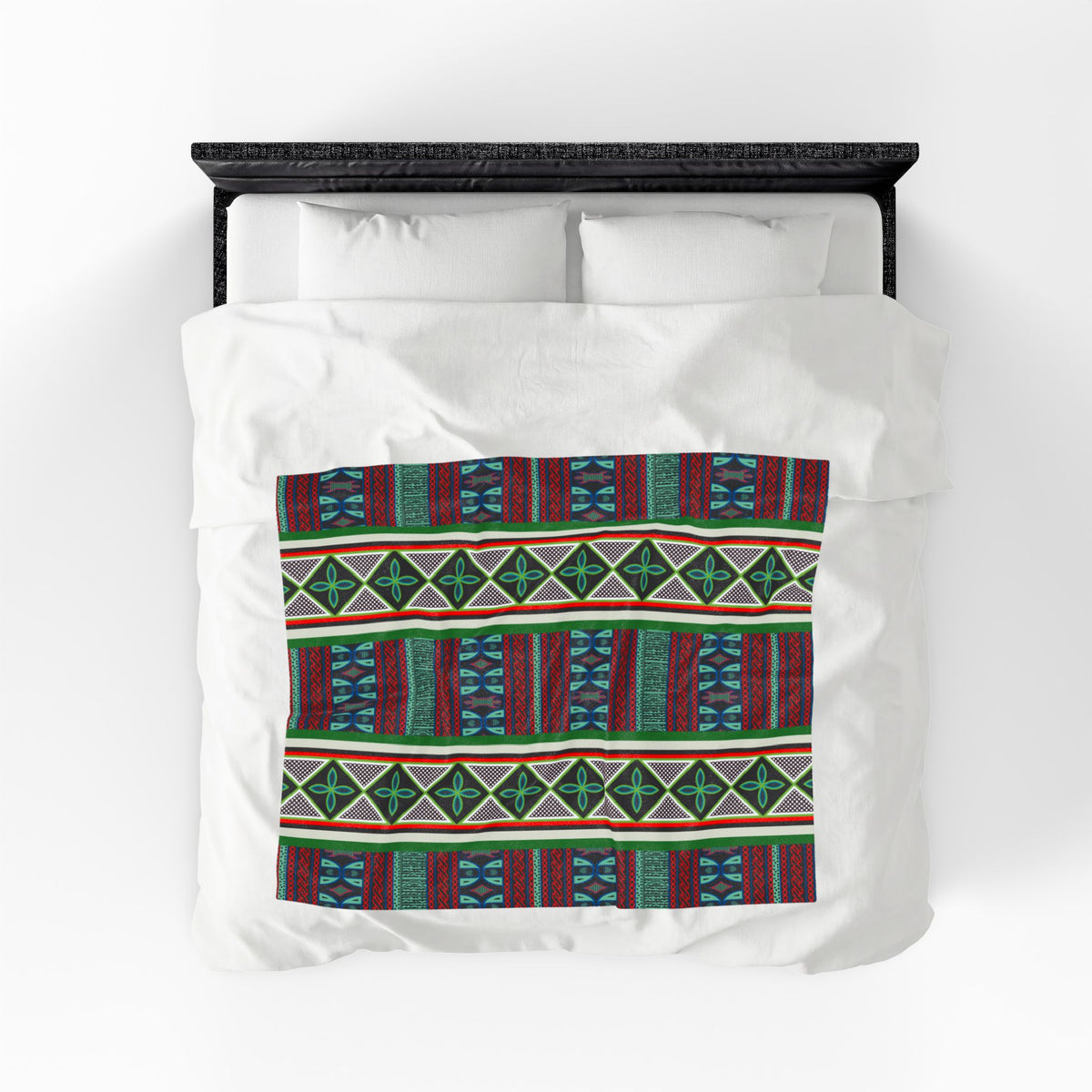 Aqua Red Toghu with Strip Velveteen Plush Blanket
