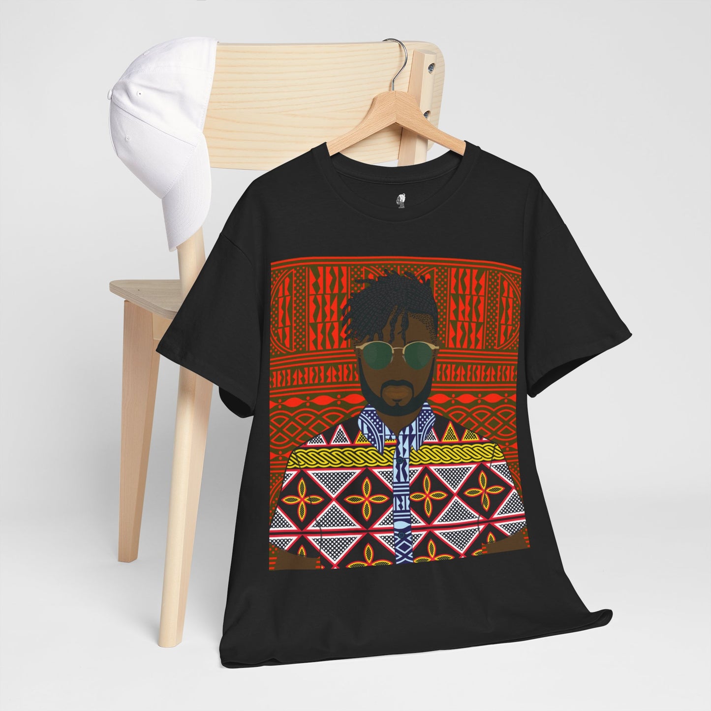 Pascale(Chocolate) in Yellow Toghu on Red Ndop Unisex Heavy Cotton Tee