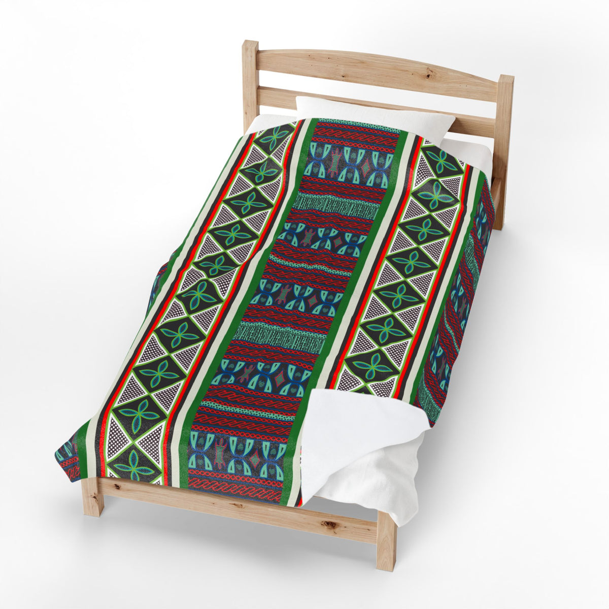 Aqua Red Toghu with Strip Velveteen Plush Blanket